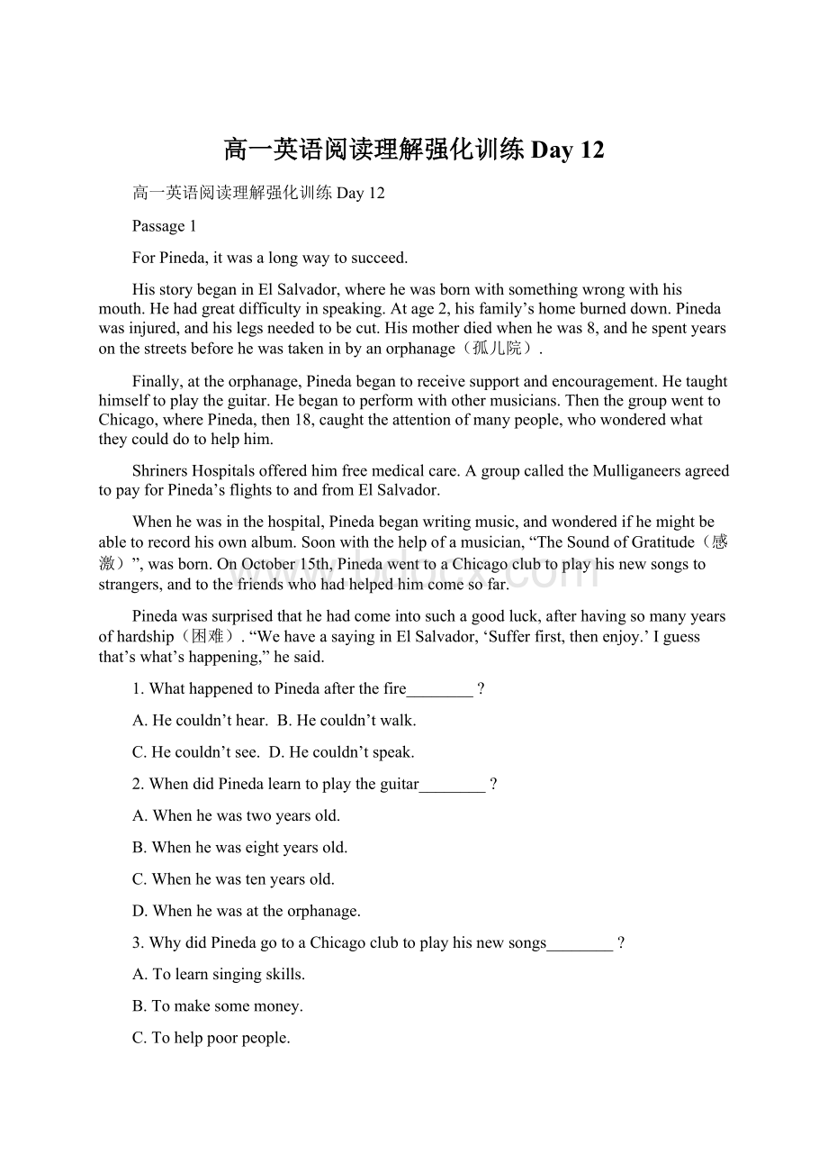 高一英语阅读理解强化训练Day 12Word文档格式.docx