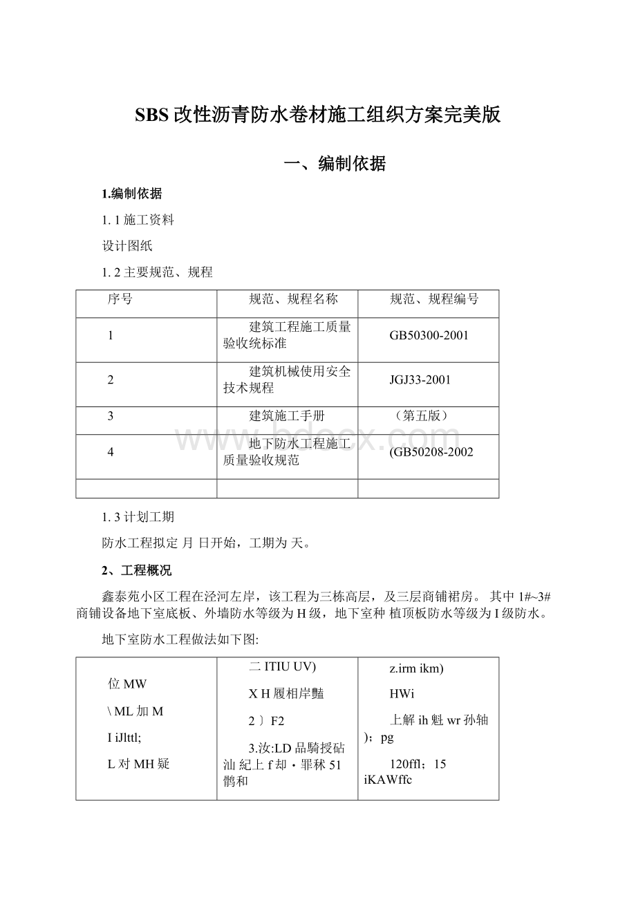 SBS改性沥青防水卷材施工组织方案完美版文档格式.docx_第1页