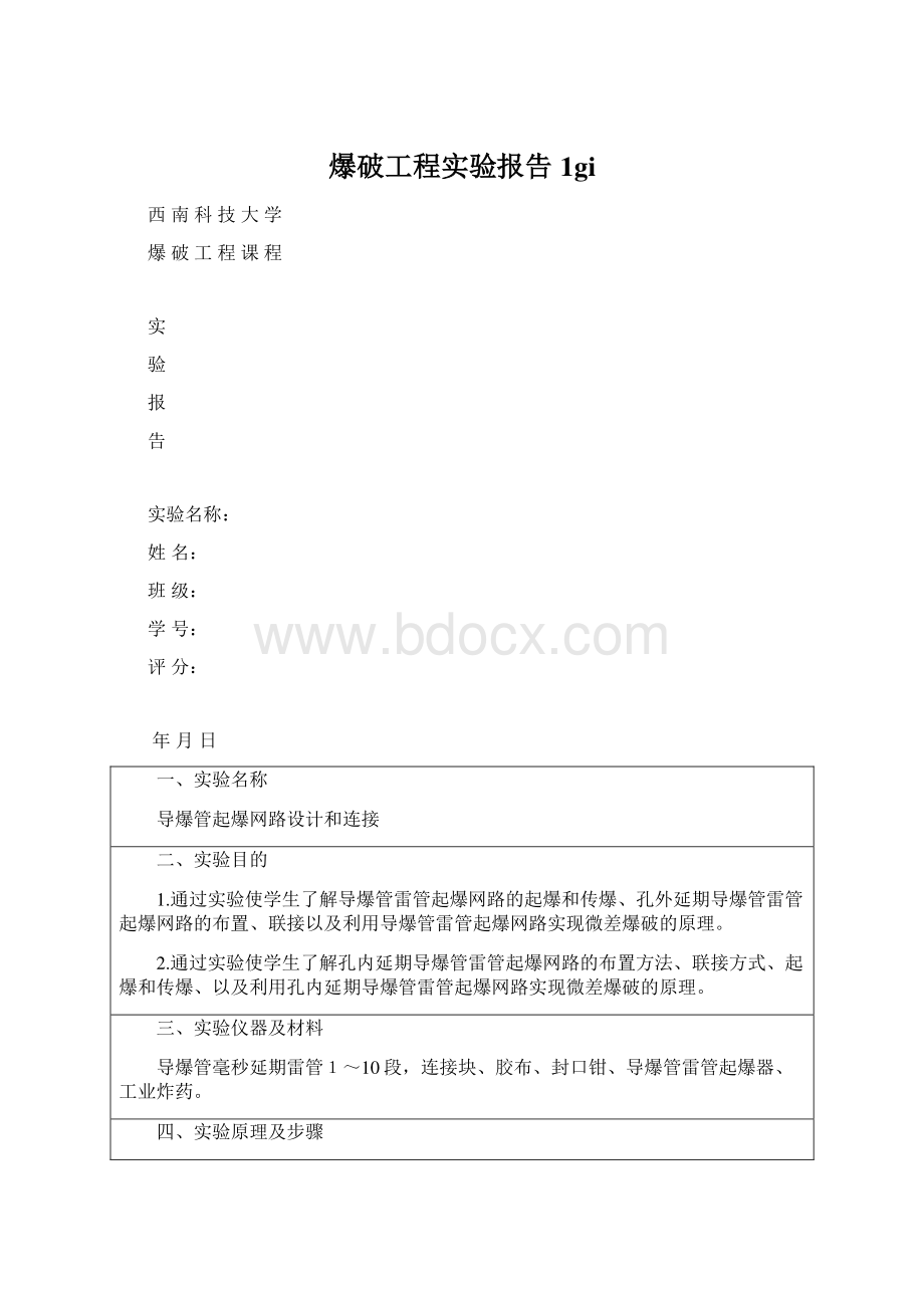 爆破工程实验报告1giWord文档下载推荐.docx