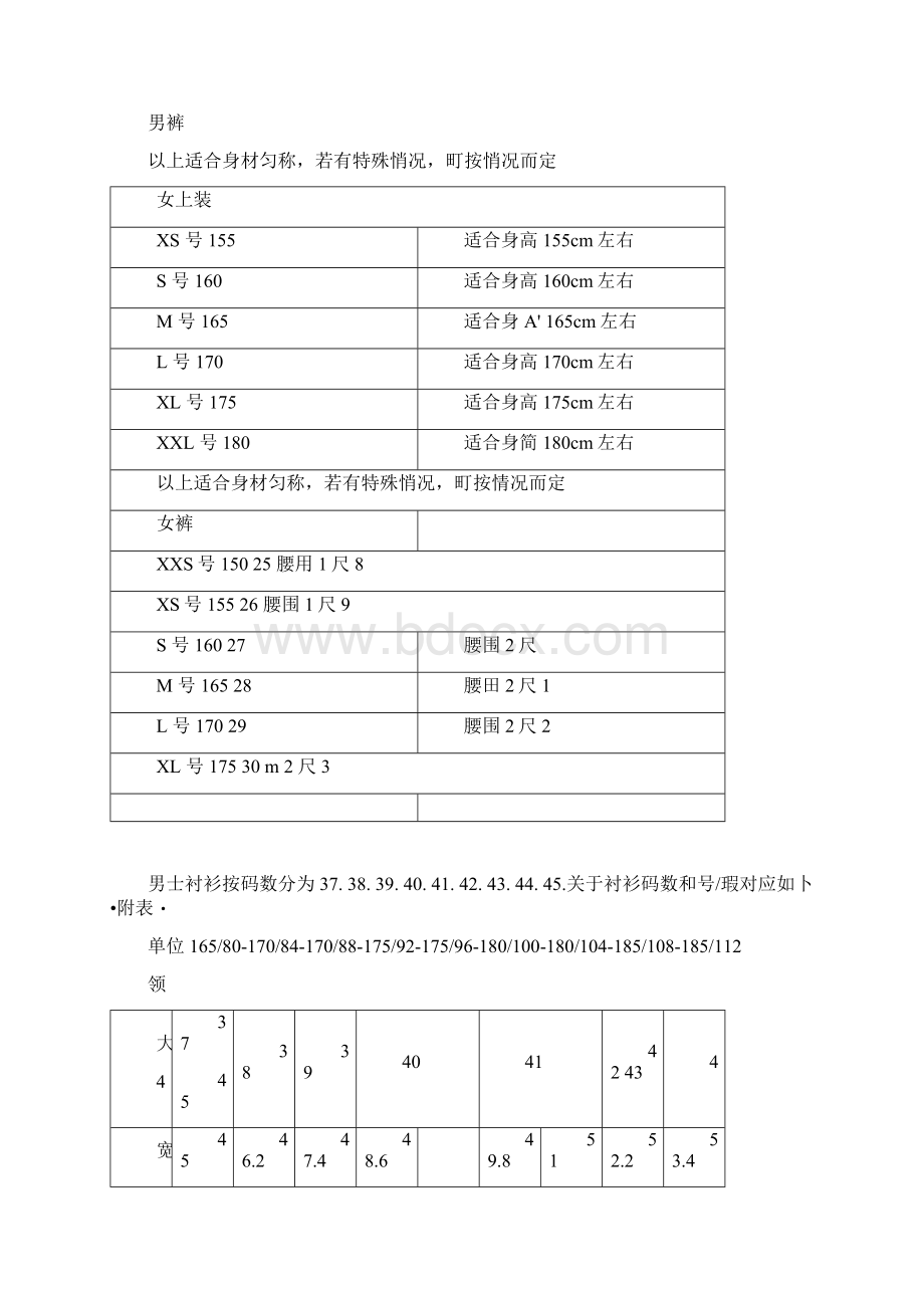 国际标准服装尺码对照表大全实用衣服尺寸对照表.docx_第2页