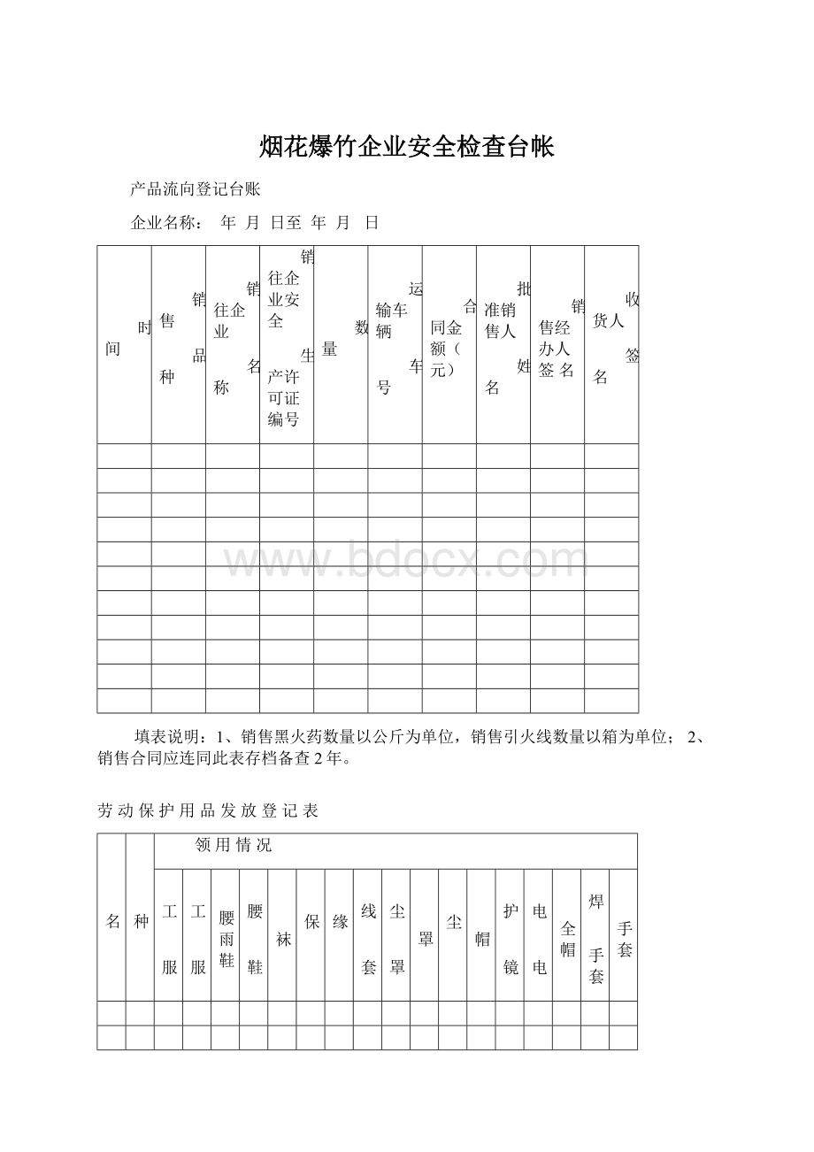 烟花爆竹企业安全检查台帐.docx