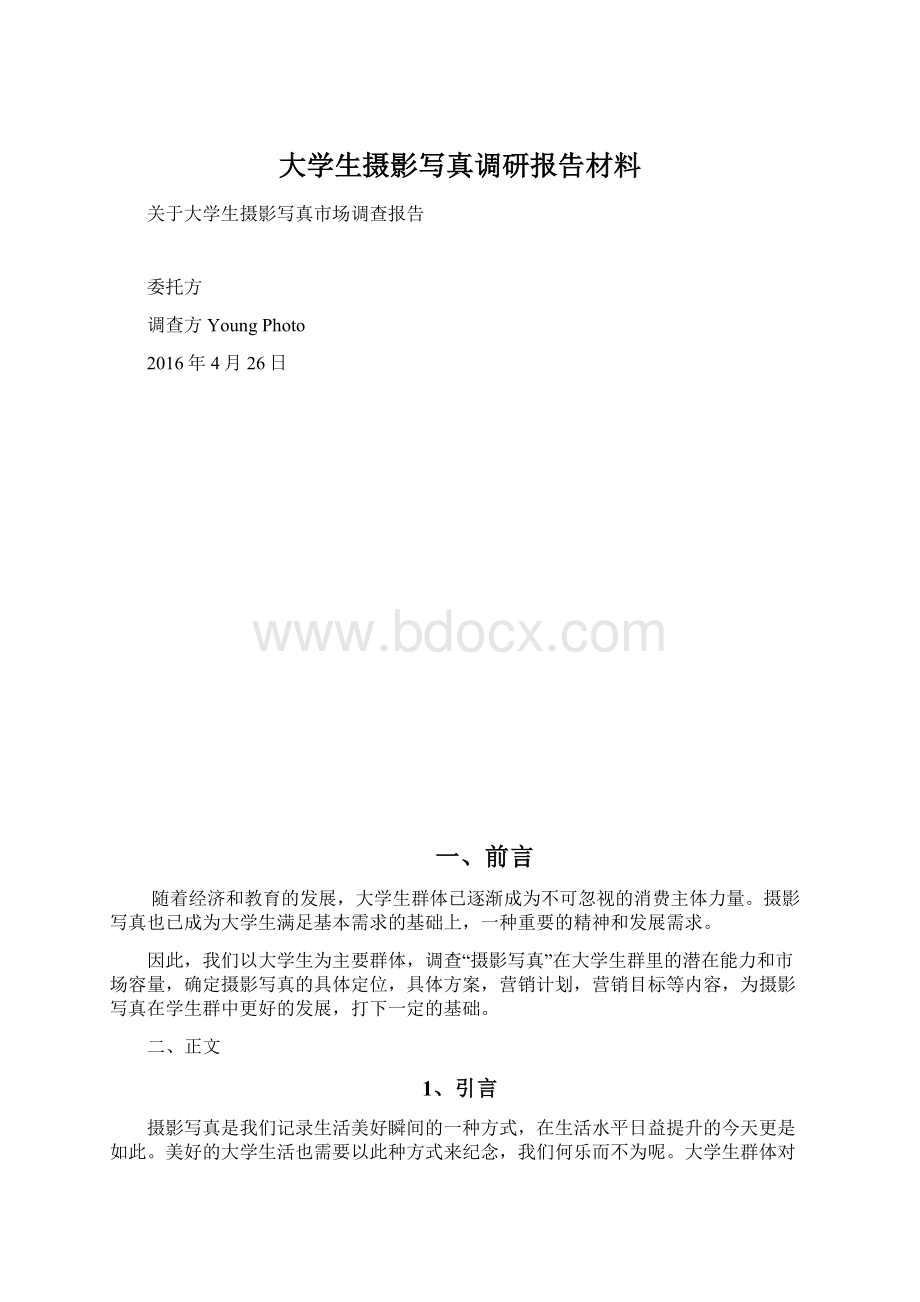 大学生摄影写真调研报告材料文档格式.docx_第1页