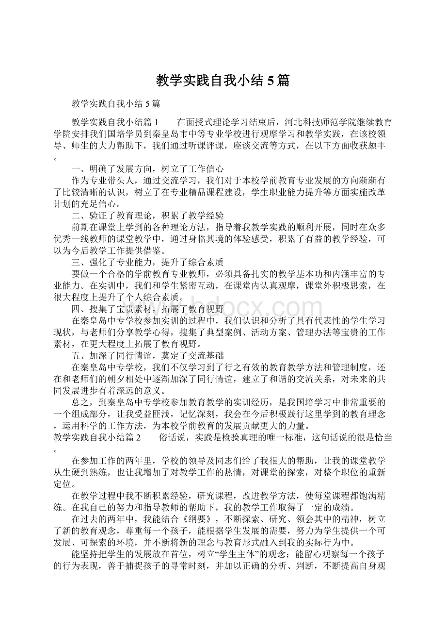 教学实践自我小结5篇Word格式.docx_第1页