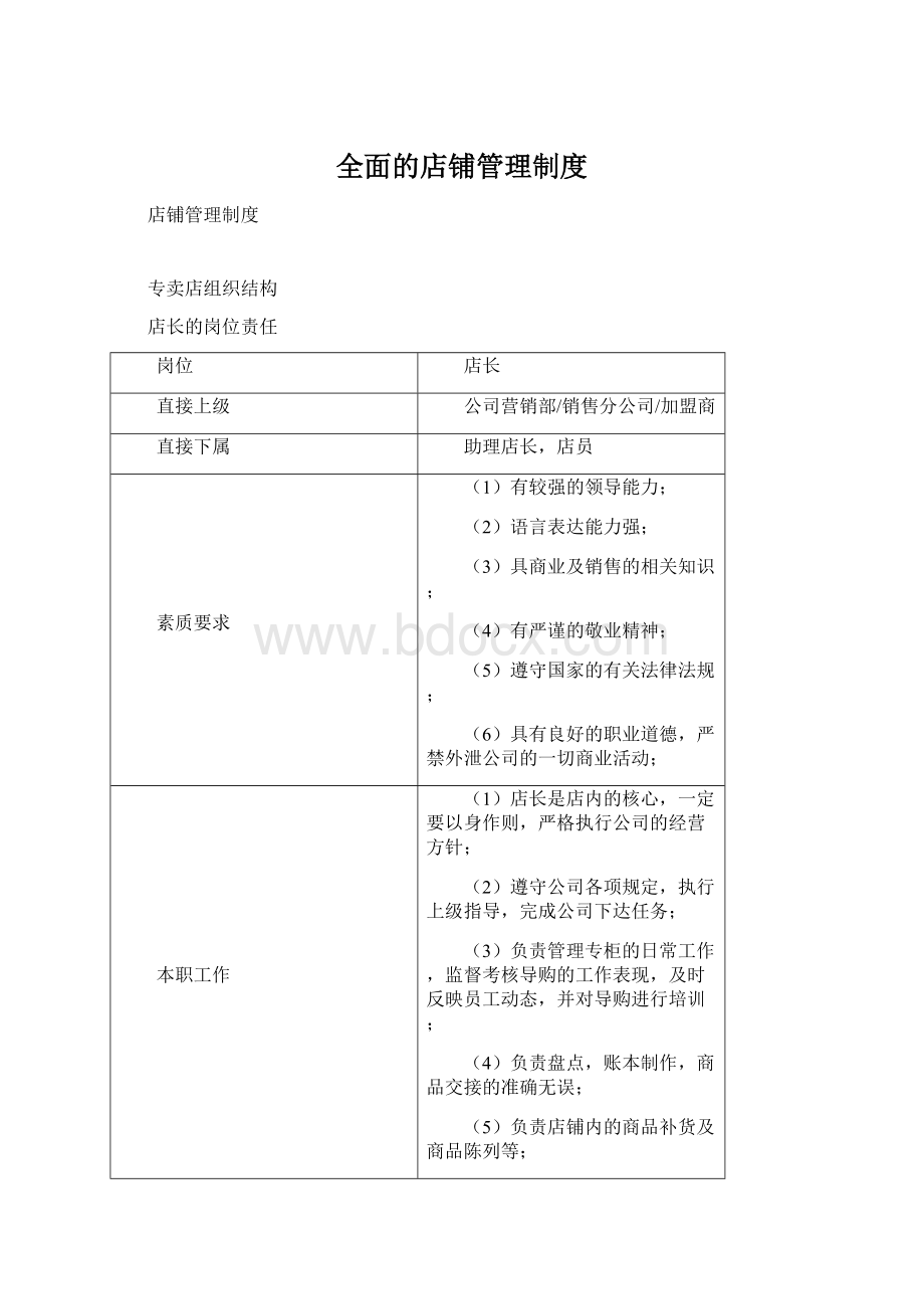 全面的店铺管理制度Word下载.docx_第1页