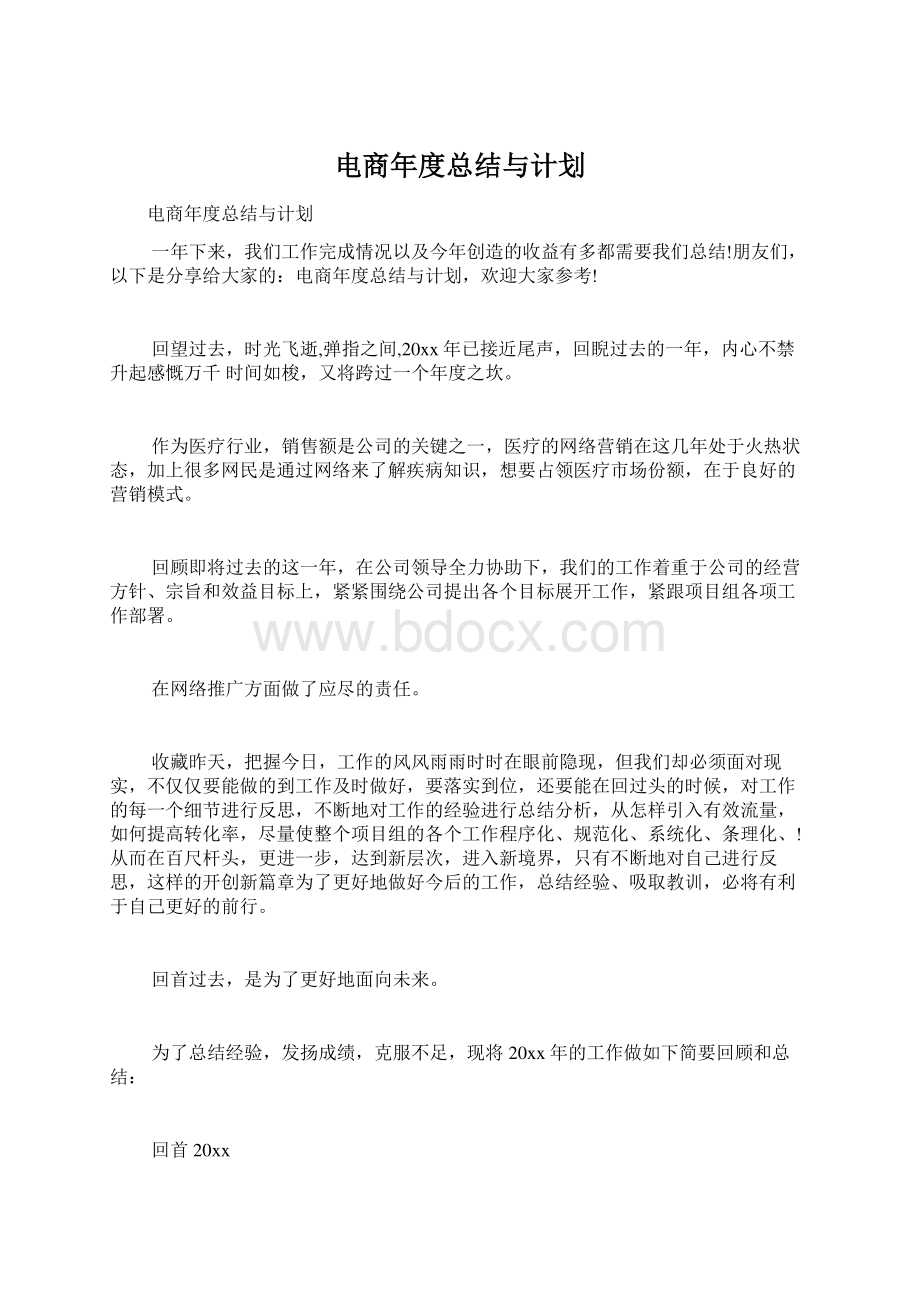 电商年度总结与计划Word文件下载.docx