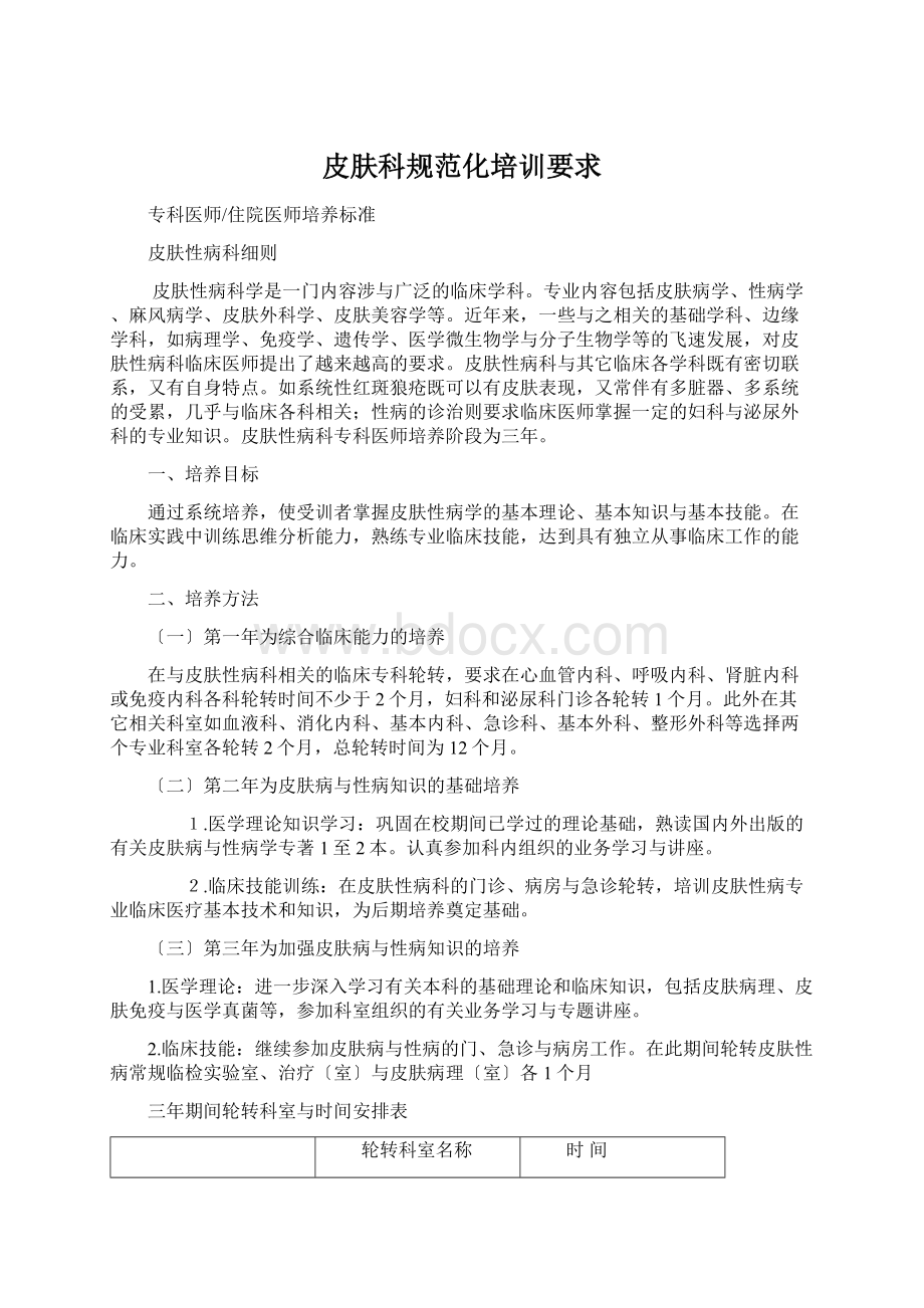 皮肤科规范化培训要求Word下载.docx_第1页