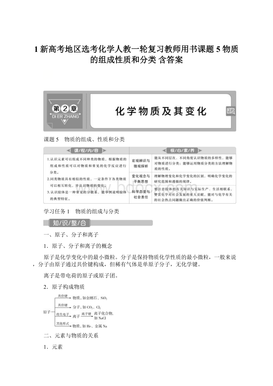 1新高考地区选考化学人教一轮复习教师用书课题5 物质的组成性质和分类 含答案文档格式.docx_第1页