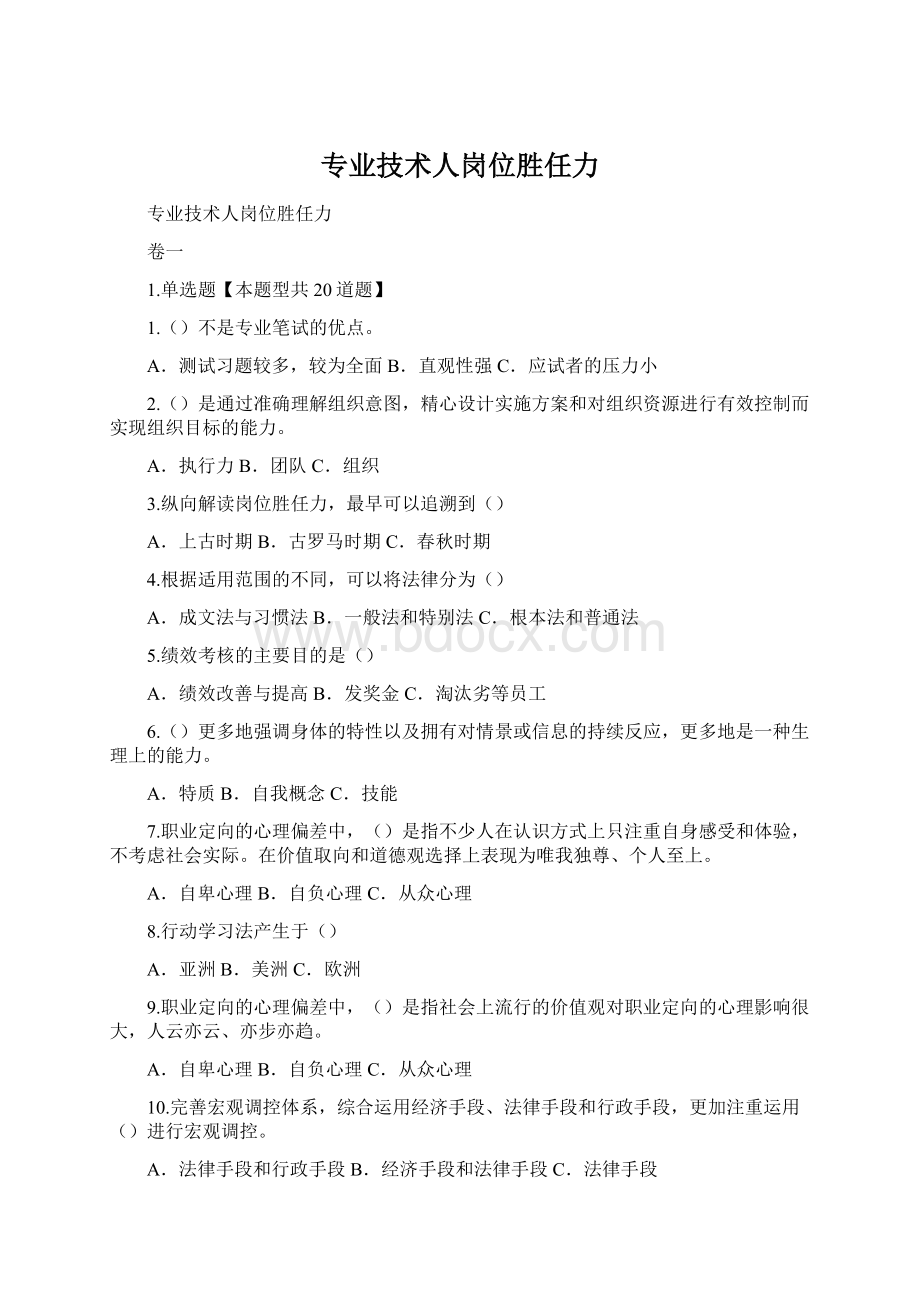 专业技术人岗位胜任力文档格式.docx