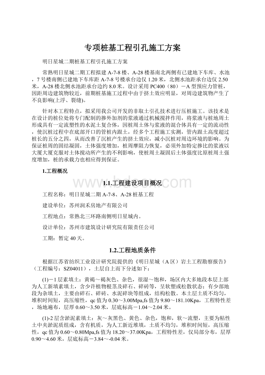 专项桩基工程引孔施工方案文档格式.docx