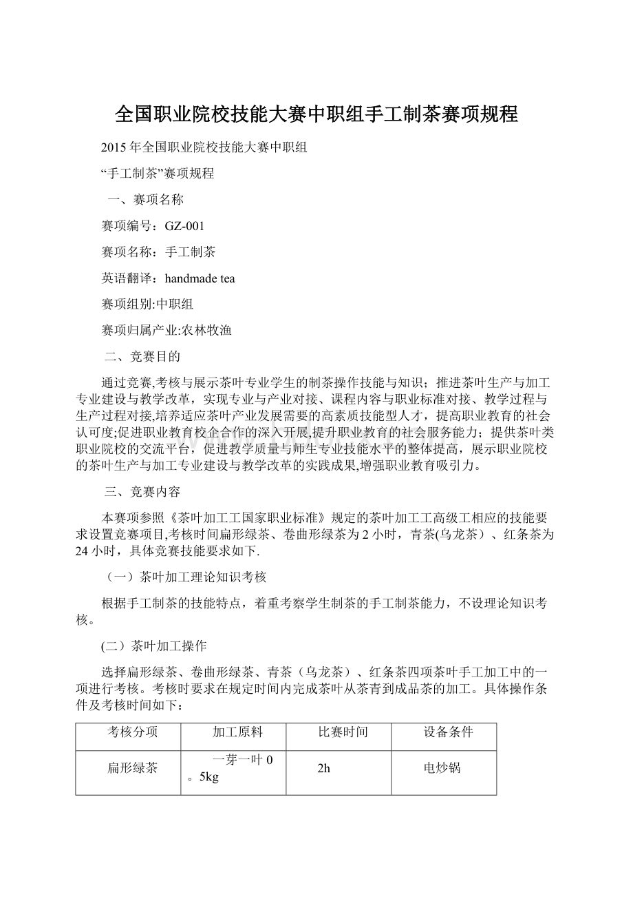 全国职业院校技能大赛中职组手工制茶赛项规程.docx_第1页