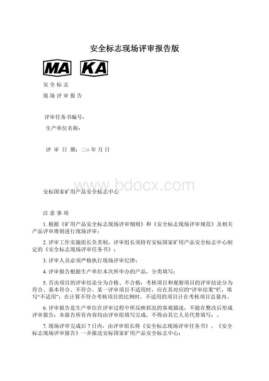 安全标志现场评审报告版Word下载.docx