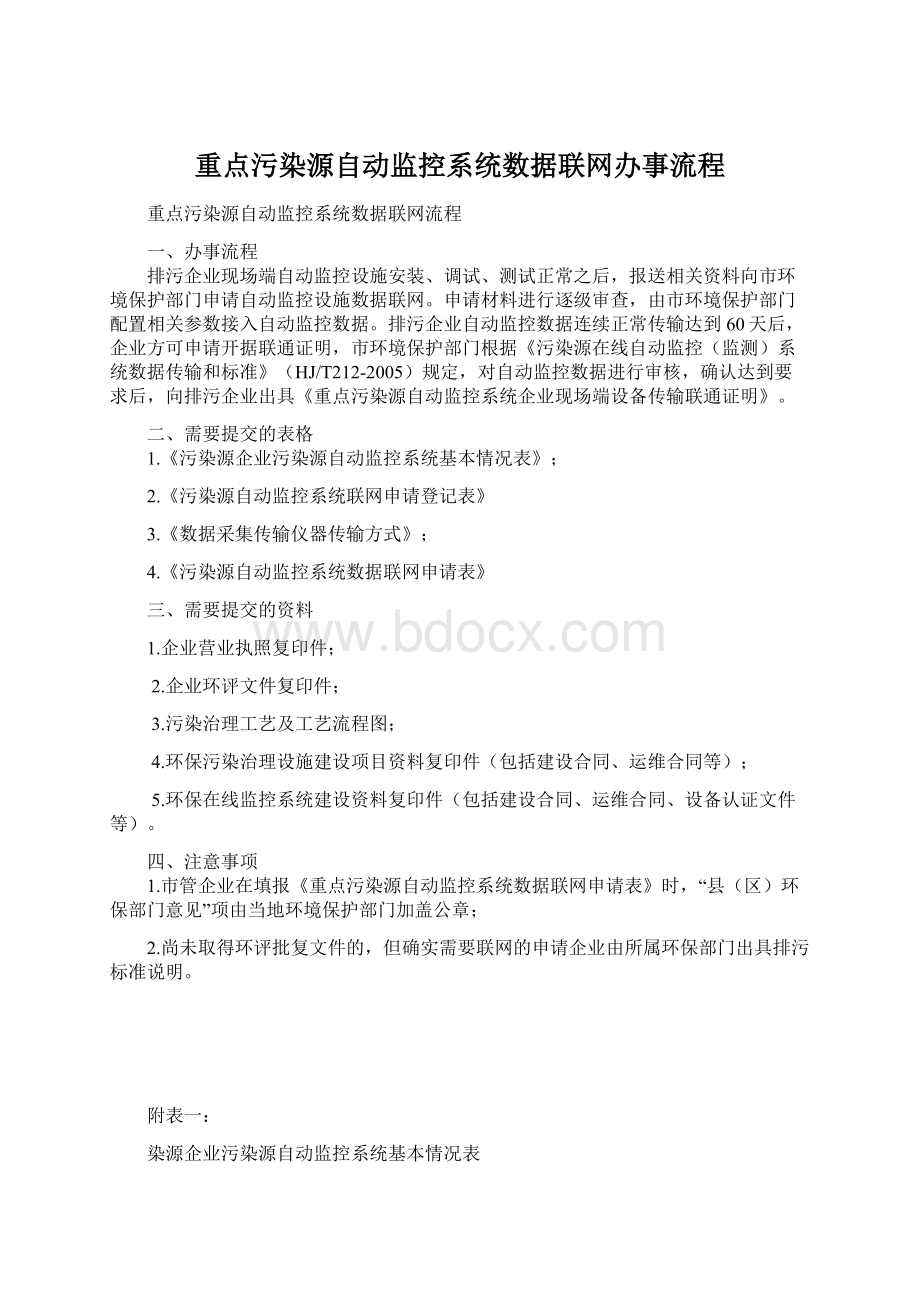 重点污染源自动监控系统数据联网办事流程Word格式.docx