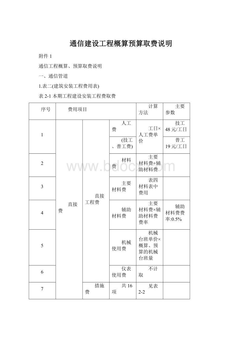 通信建设工程概算预算取费说明Word文件下载.docx_第1页