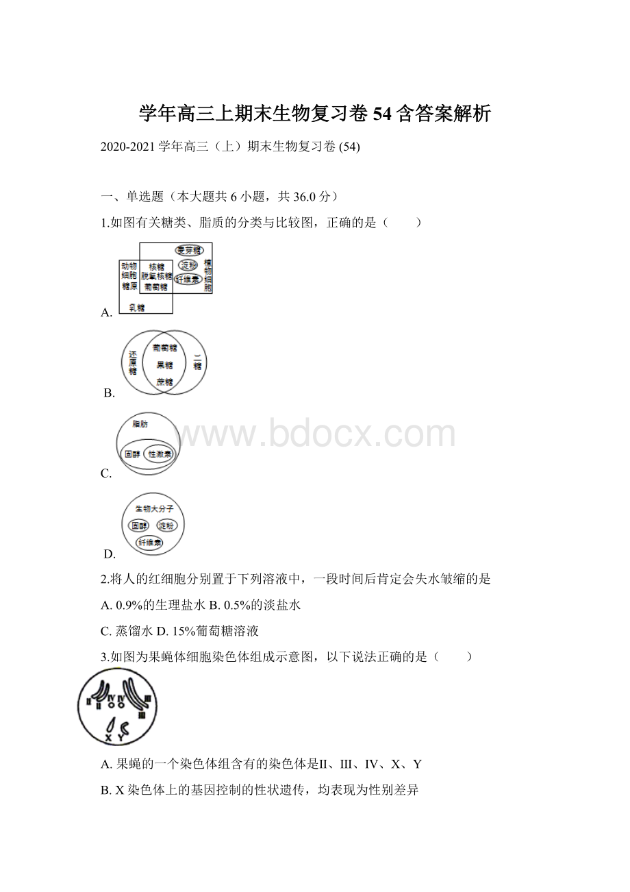 学年高三上期末生物复习卷 54含答案解析.docx