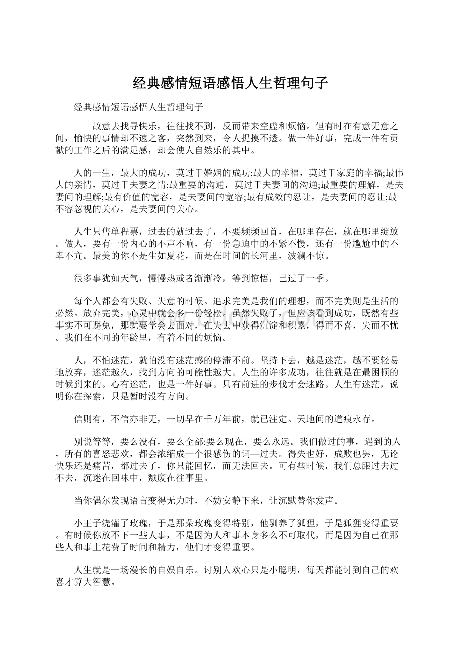 经典感情短语感悟人生哲理句子.docx_第1页