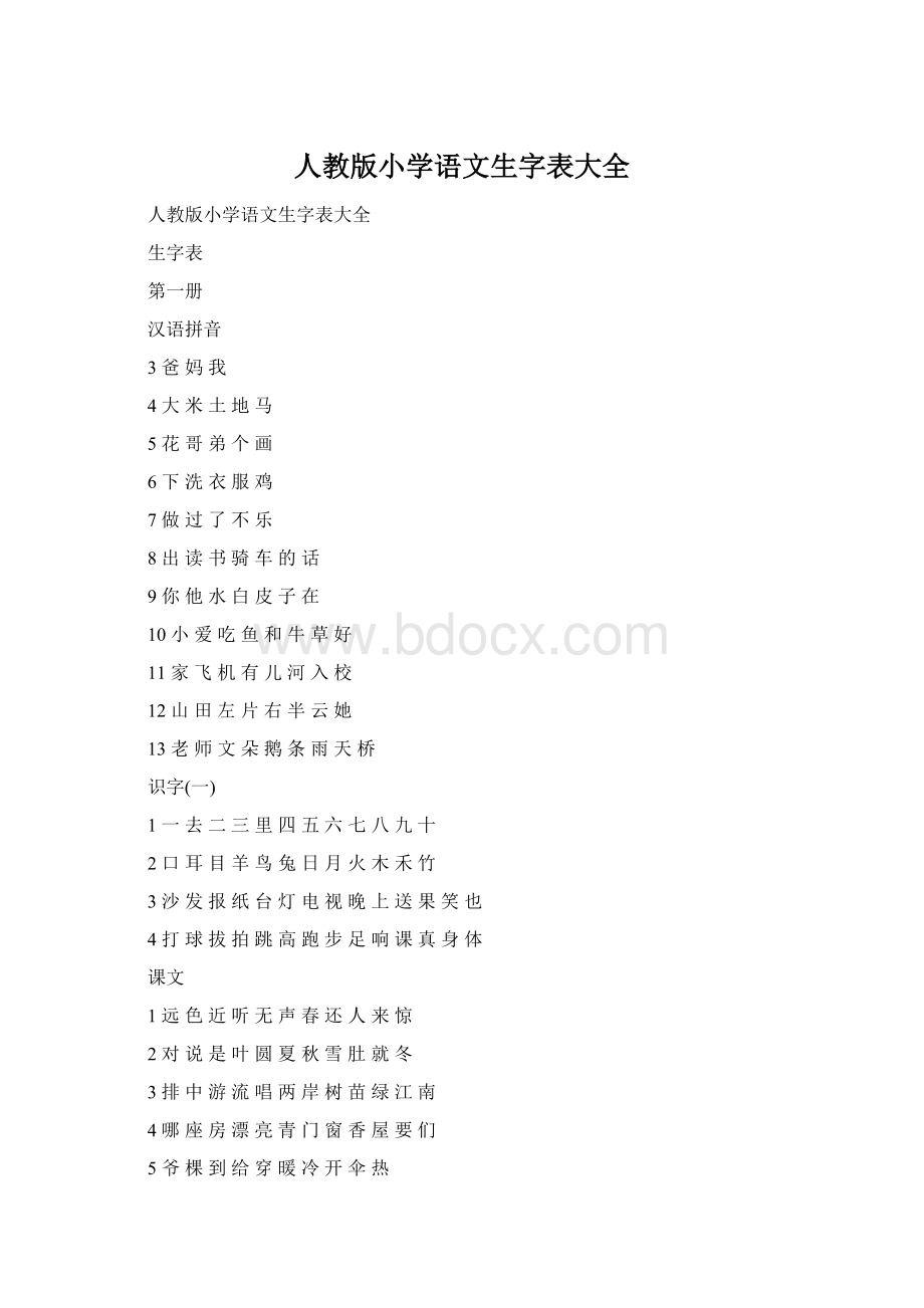 人教版小学语文生字表大全文档格式.docx