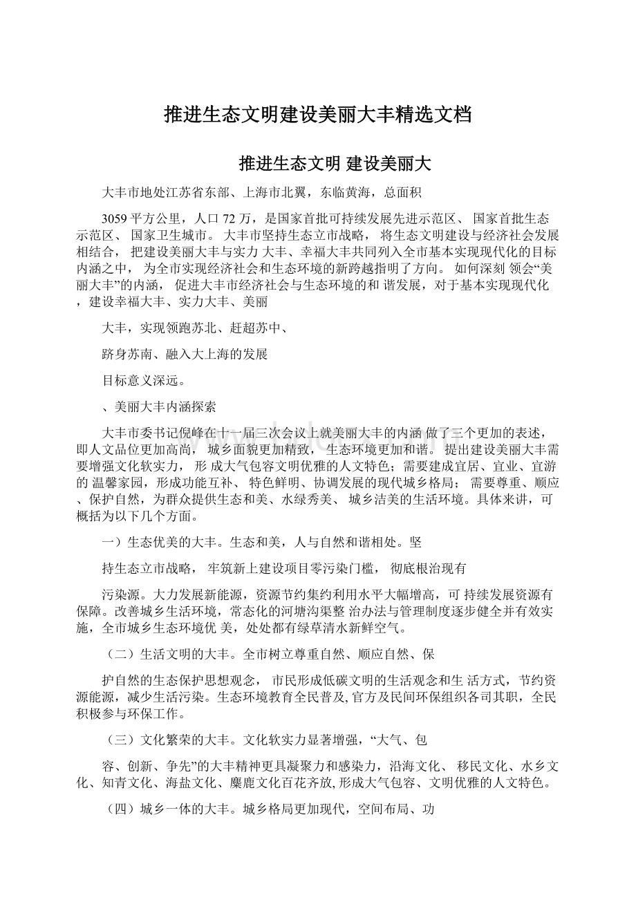 推进生态文明建设美丽大丰精选文档Word文档下载推荐.docx