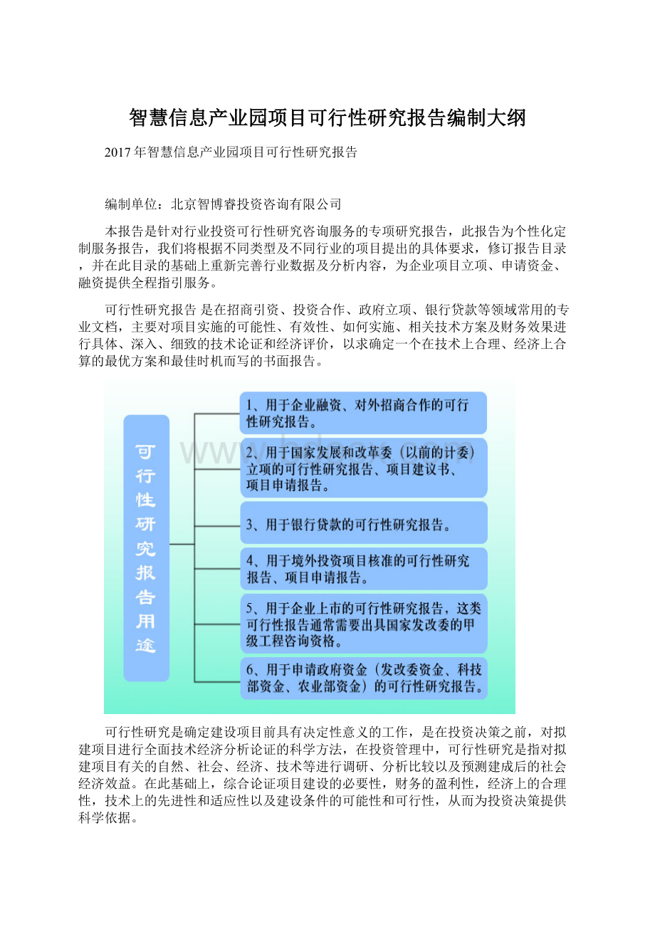 智慧信息产业园项目可行性研究报告编制大纲文档格式.docx