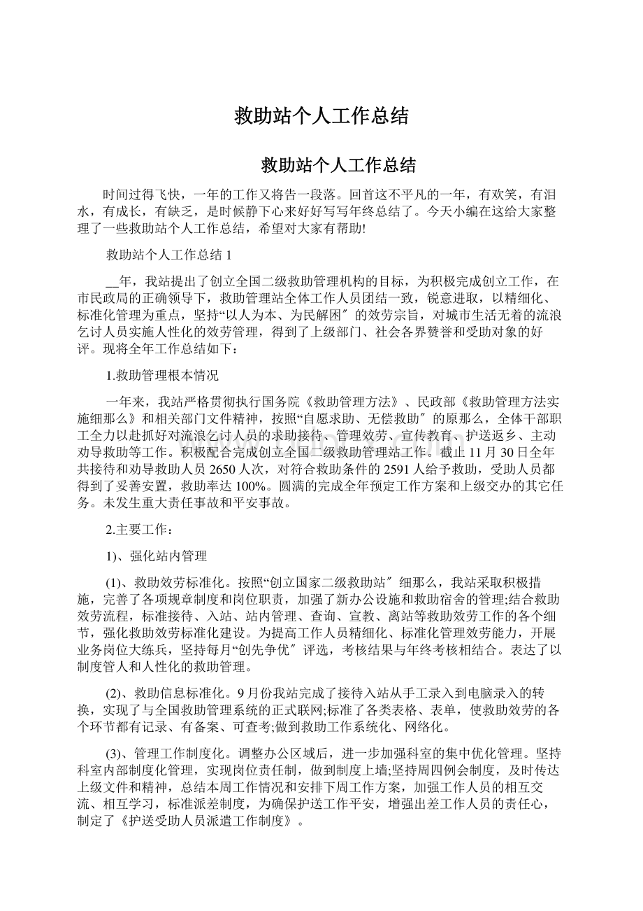 救助站个人工作总结.docx_第1页