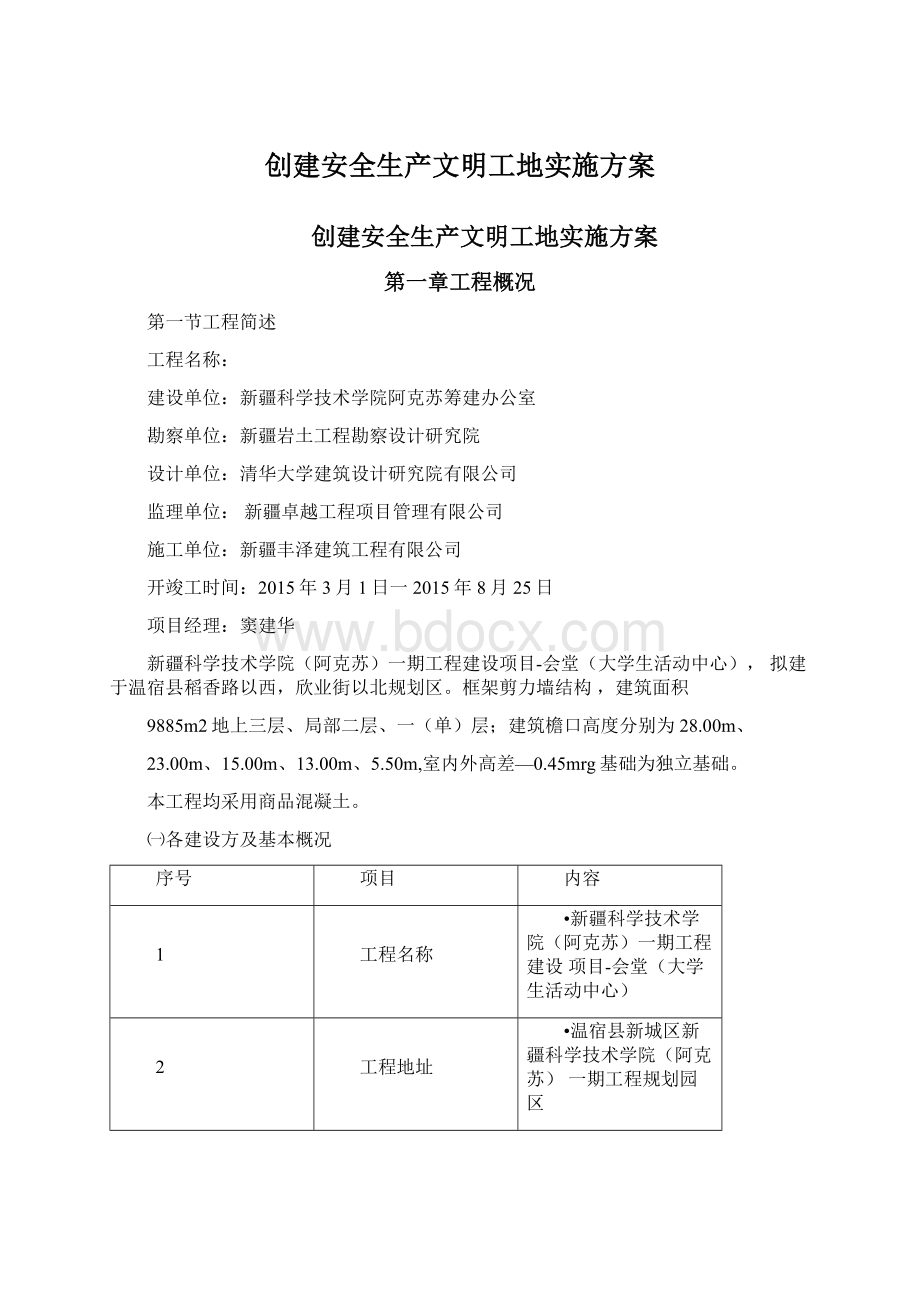 创建安全生产文明工地实施方案Word格式.docx