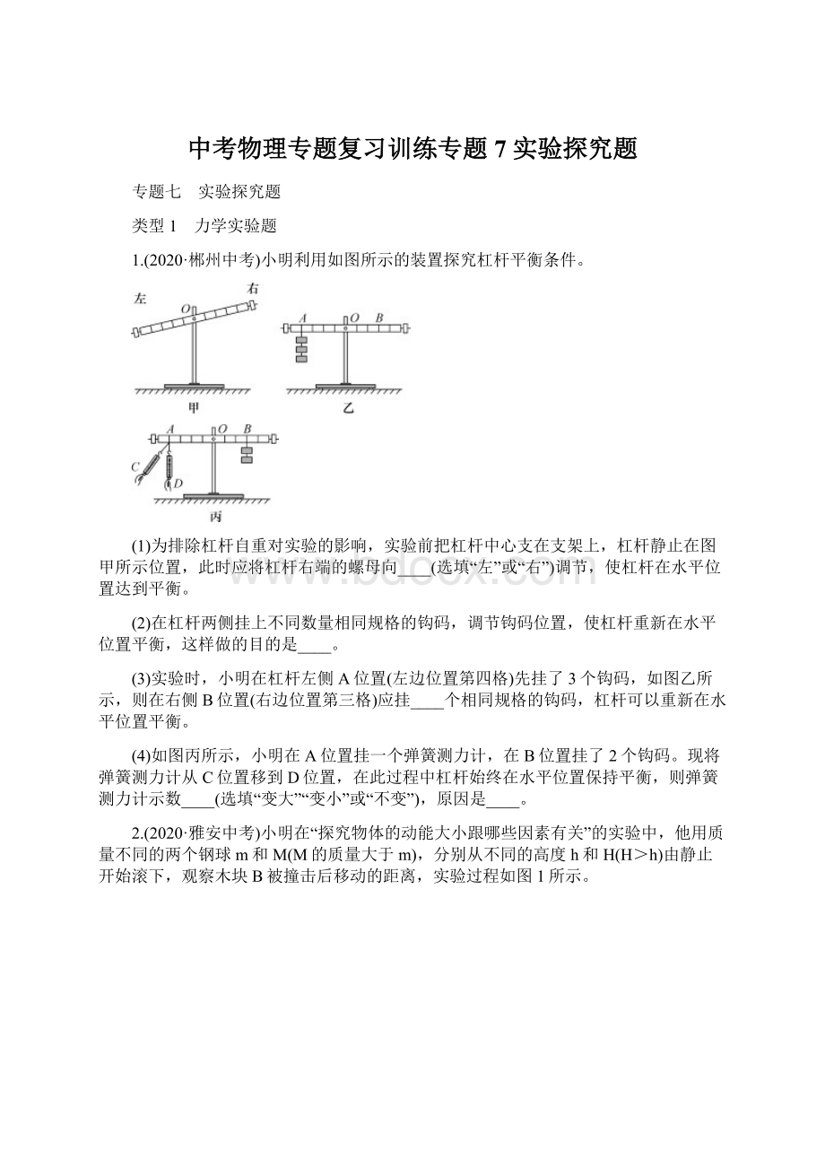 中考物理专题复习训练专题7 实验探究题.docx_第1页