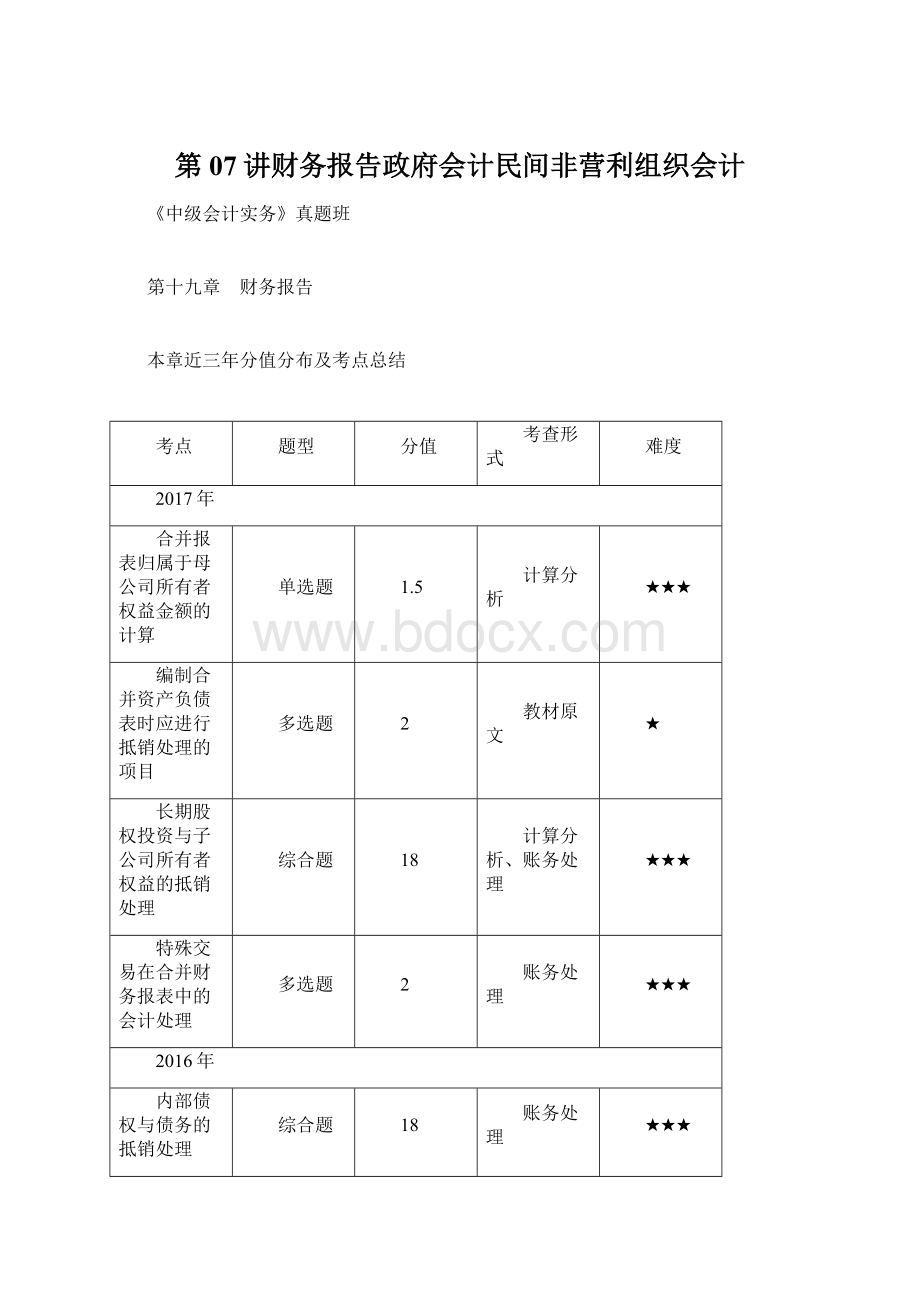 第07讲财务报告政府会计民间非营利组织会计.docx_第1页