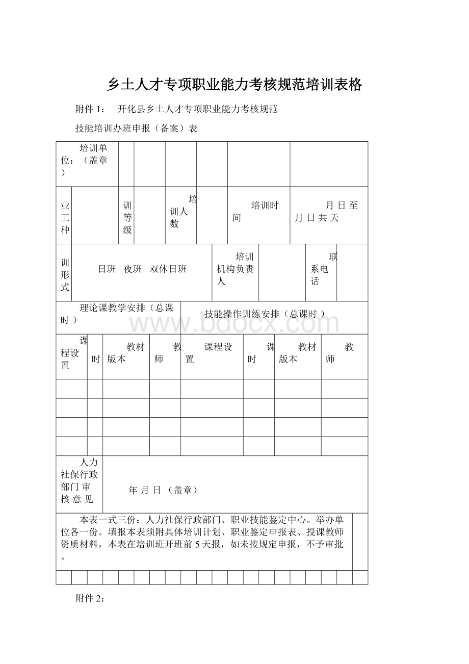 乡土人才专项职业能力考核规范培训表格.docx_第1页