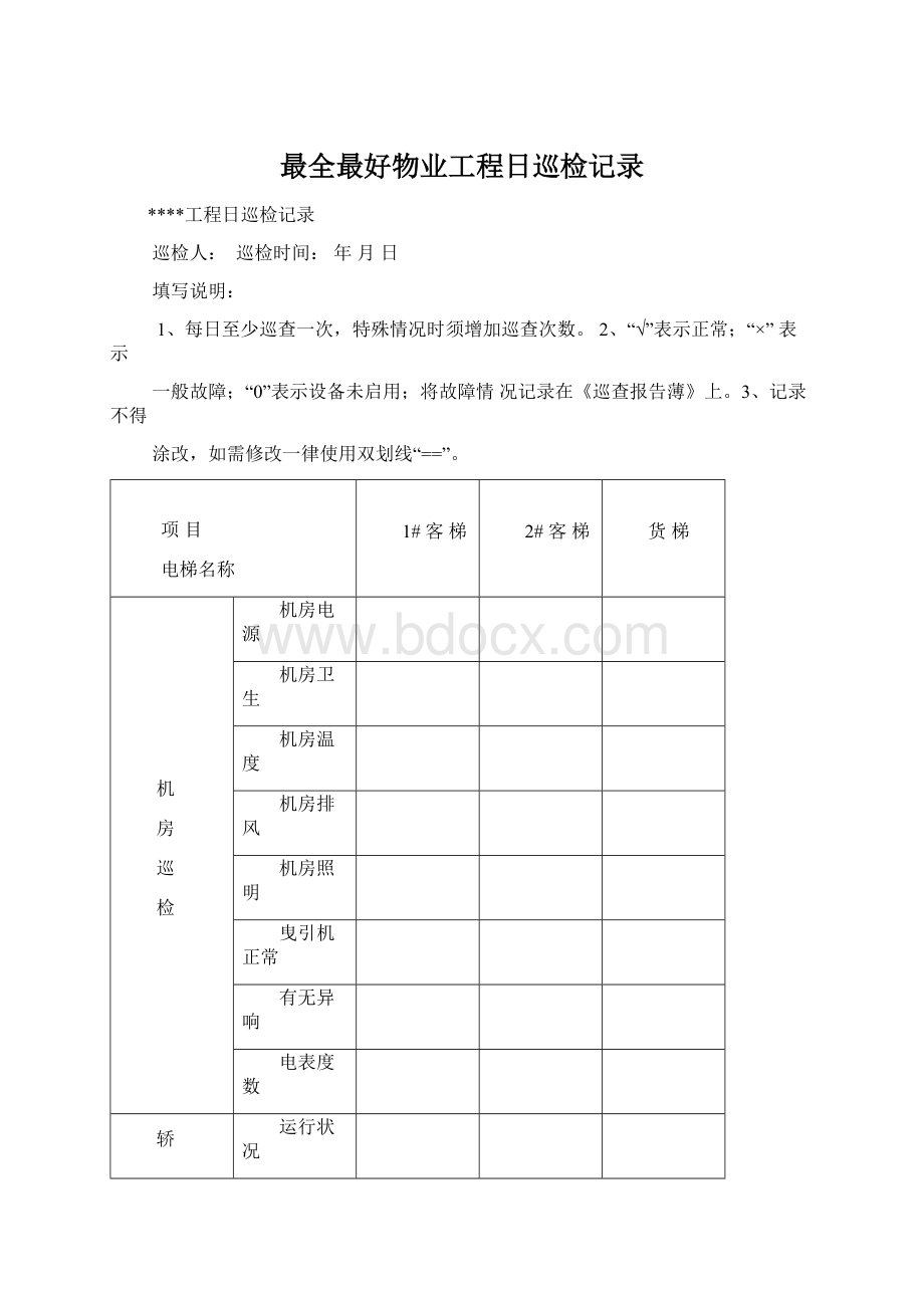 最全最好物业工程日巡检记录.docx_第1页