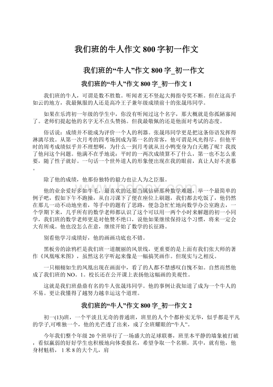 我们班的牛人作文800字初一作文文档格式.docx