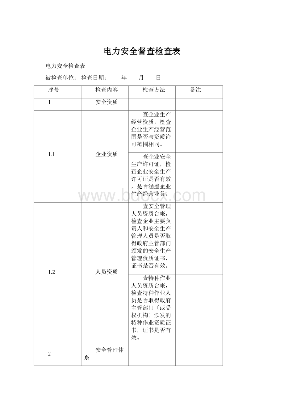 电力安全督查检查表.docx_第1页