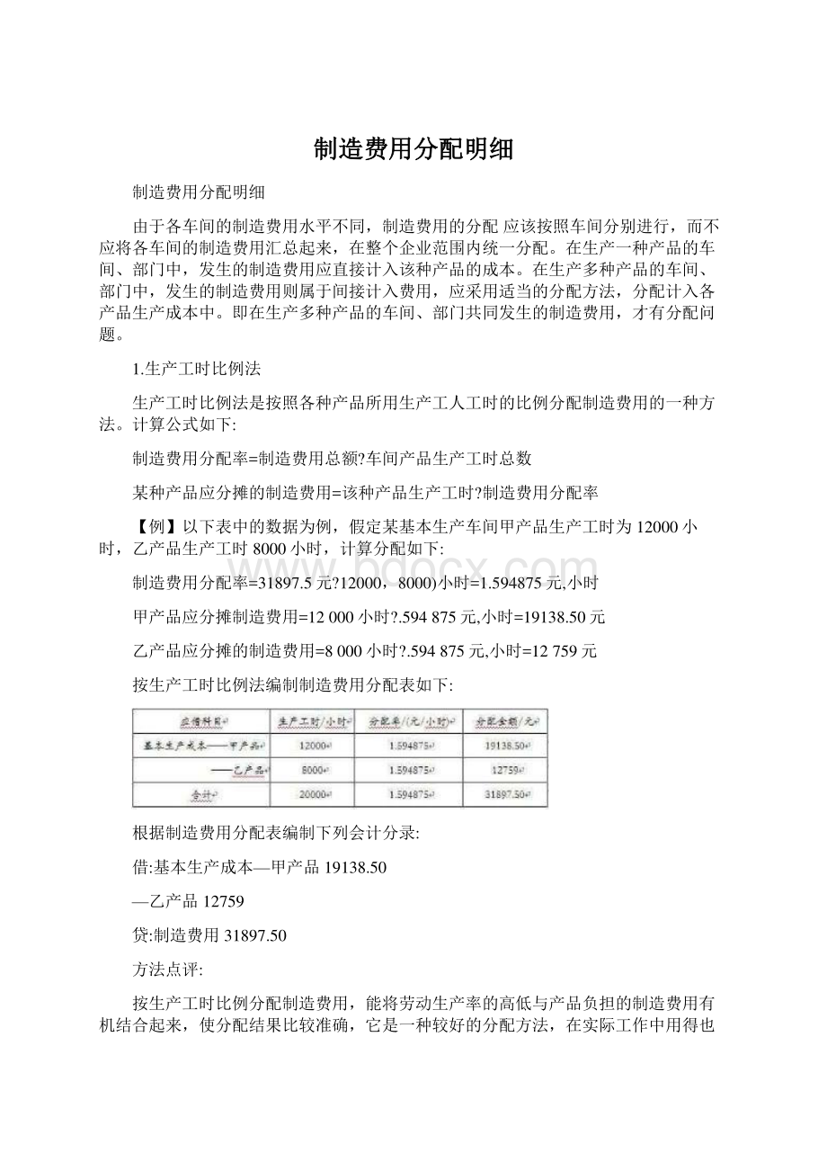 制造费用分配明细Word下载.docx