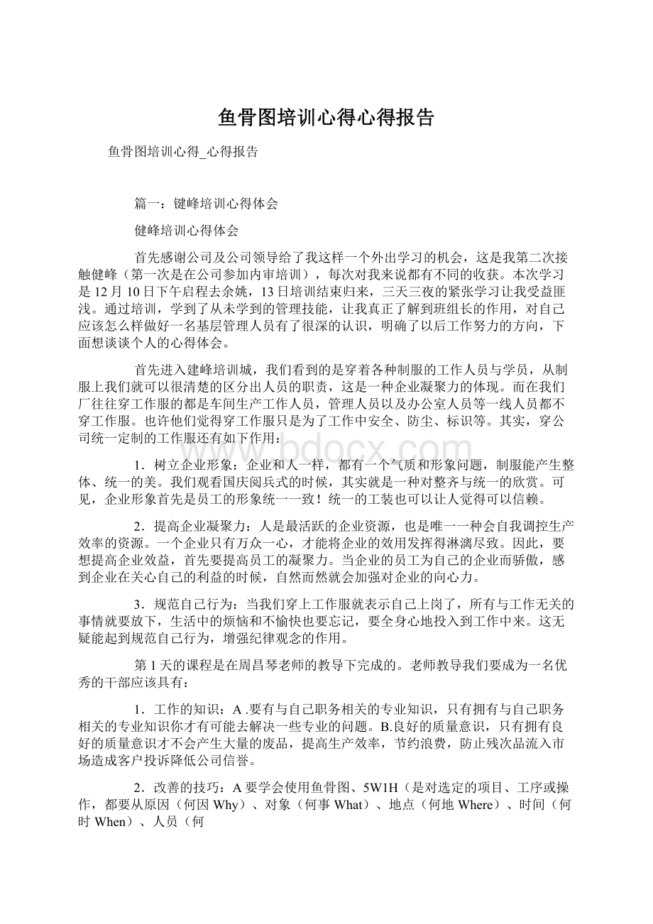 鱼骨图培训心得心得报告Word格式.docx