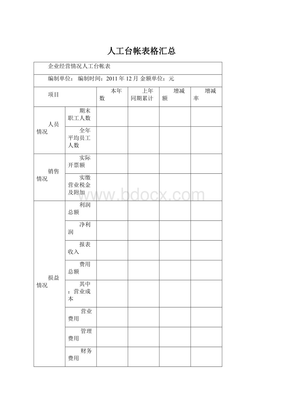 人工台帐表格汇总.docx