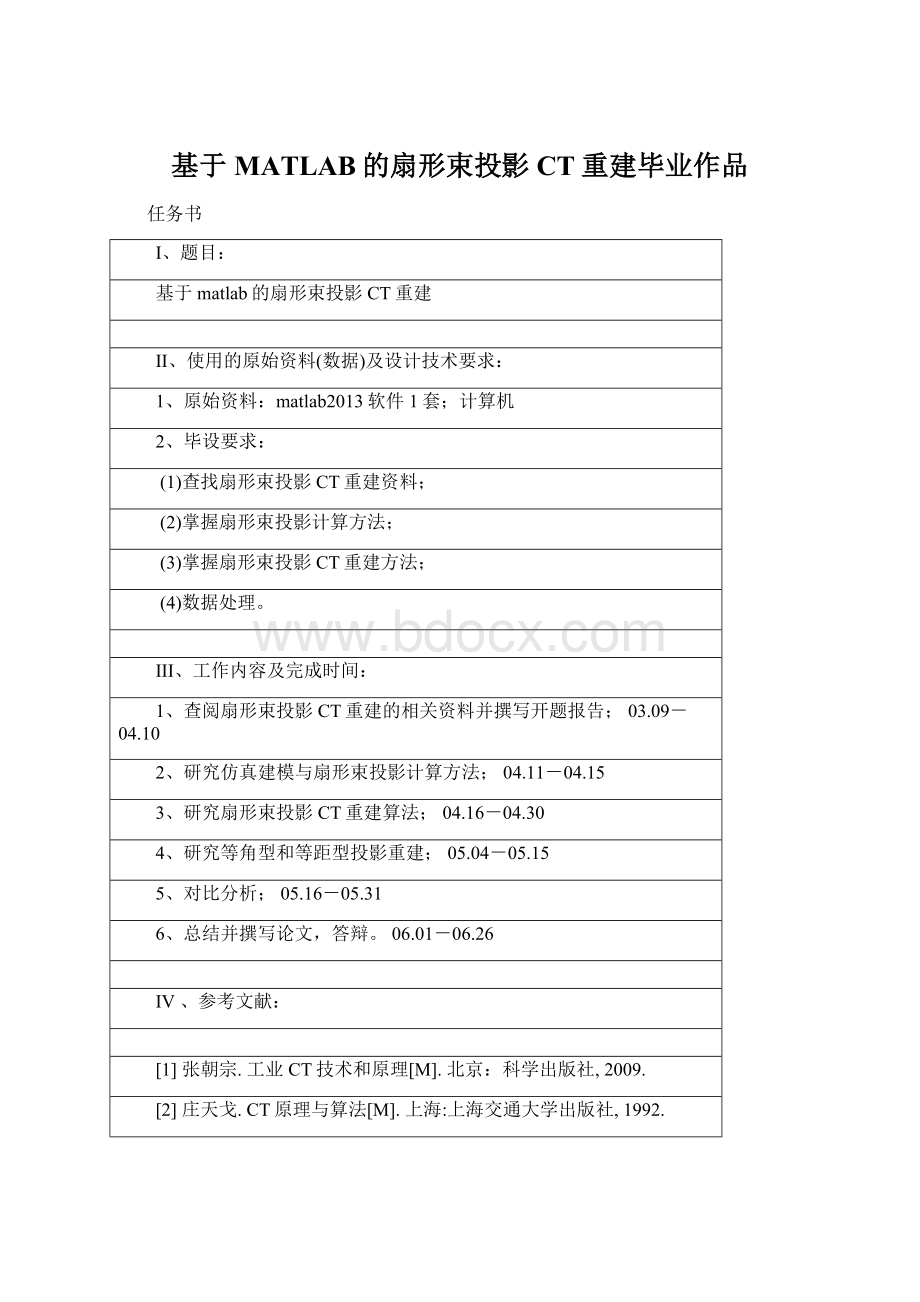 基于MATLAB的扇形束投影CT重建毕业作品.docx_第1页