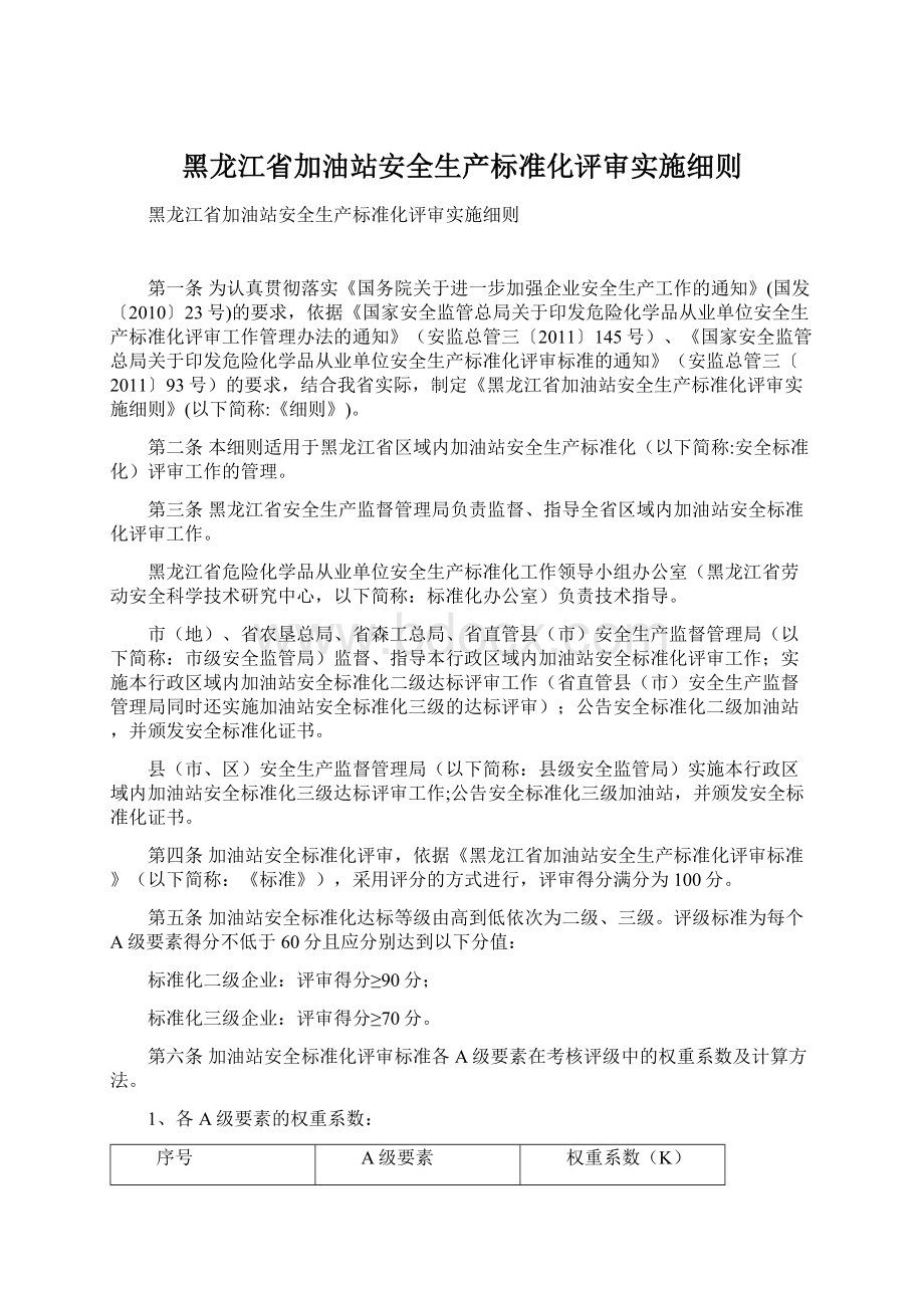 黑龙江省加油站安全生产标准化评审实施细则文档格式.docx