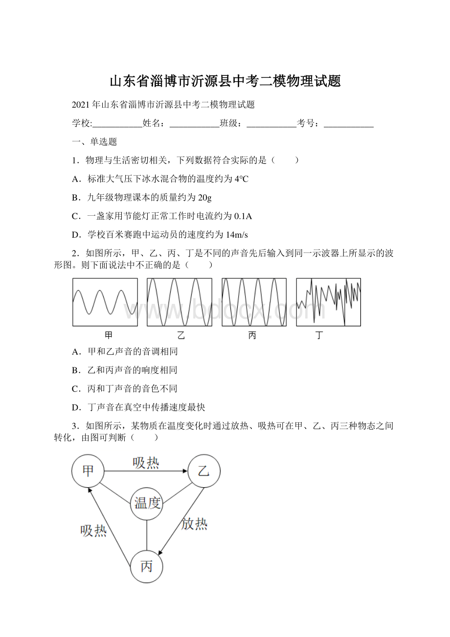 山东省淄博市沂源县中考二模物理试题文档格式.docx_第1页