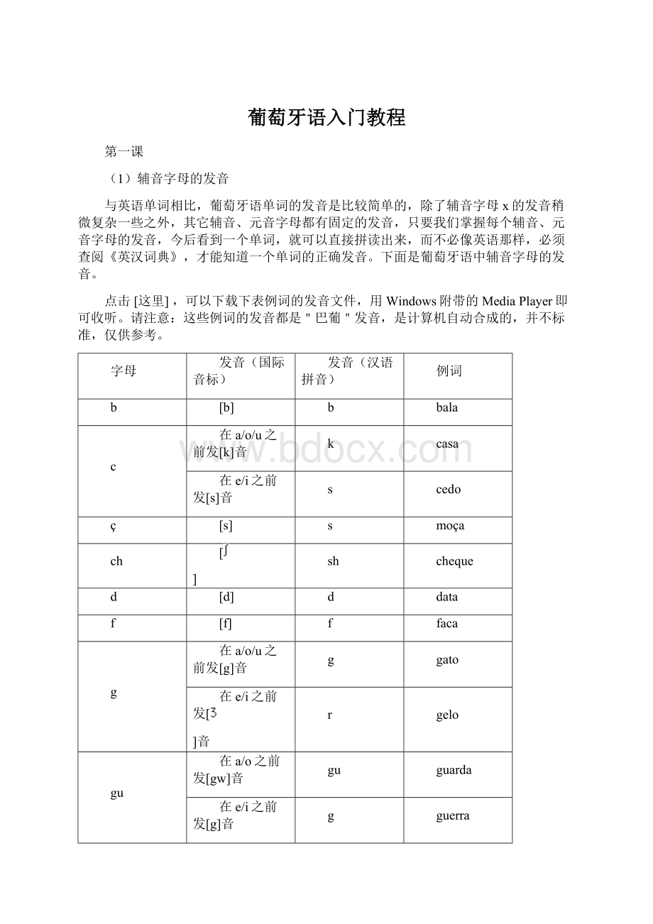 葡萄牙语入门教程Word下载.docx