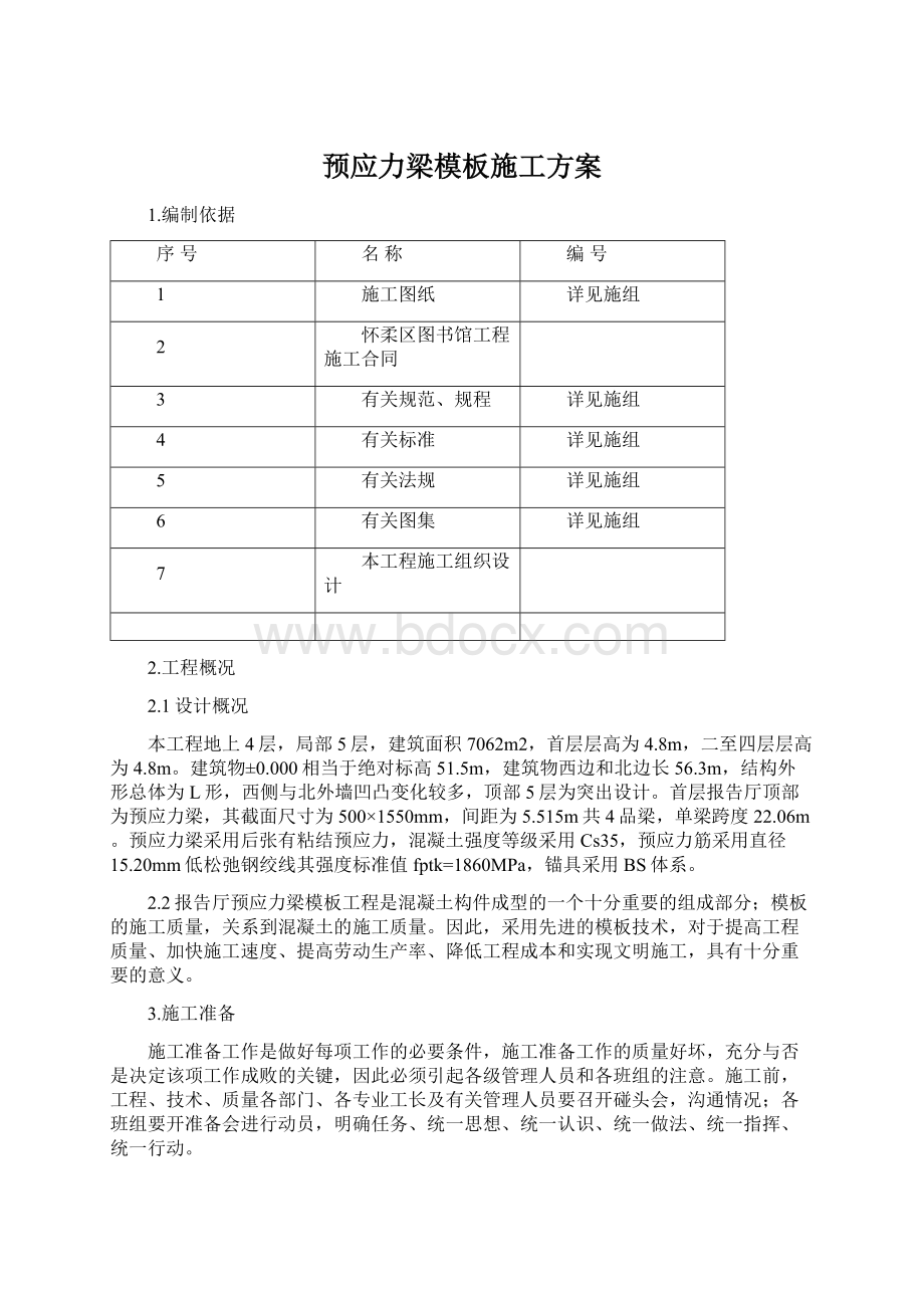 预应力梁模板施工方案Word文档格式.docx