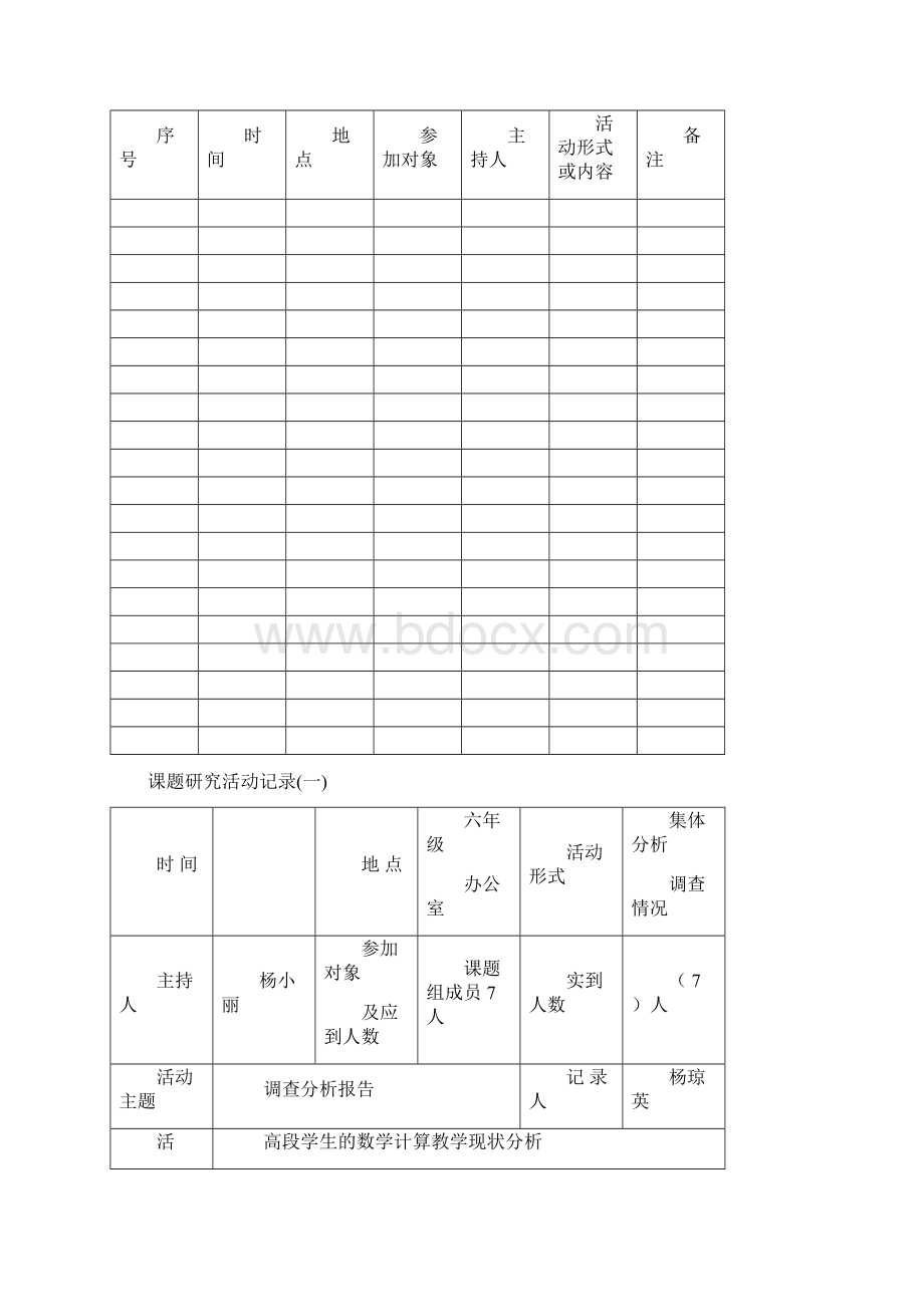 《提高小学生计算能力的策略研究》课题研究集体活动记录表Word格式文档下载.docx_第2页