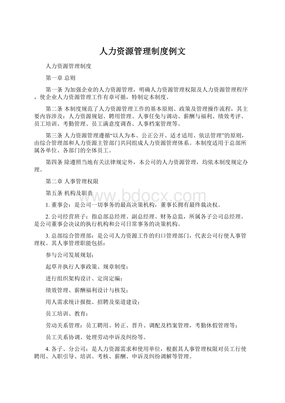 人力资源管理制度例文Word格式文档下载.docx