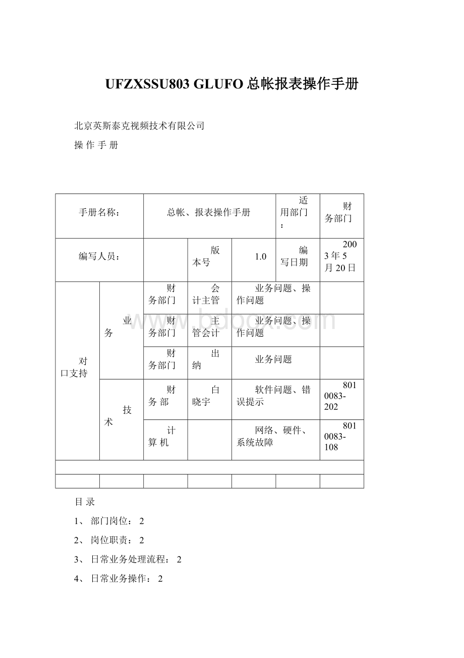 UFZXSSU803GLUFO总帐报表操作手册.docx