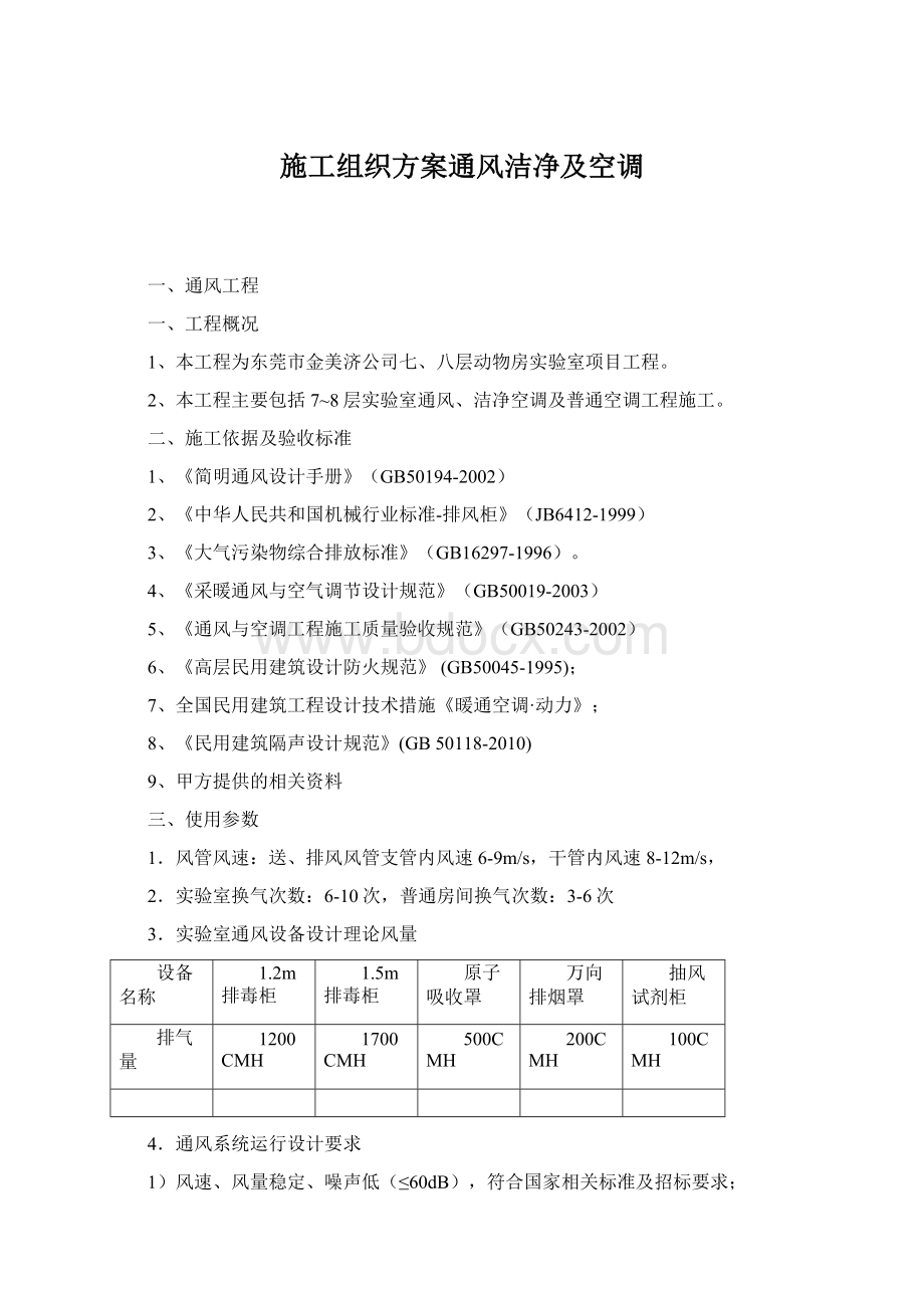 施工组织方案通风洁净及空调Word文件下载.docx