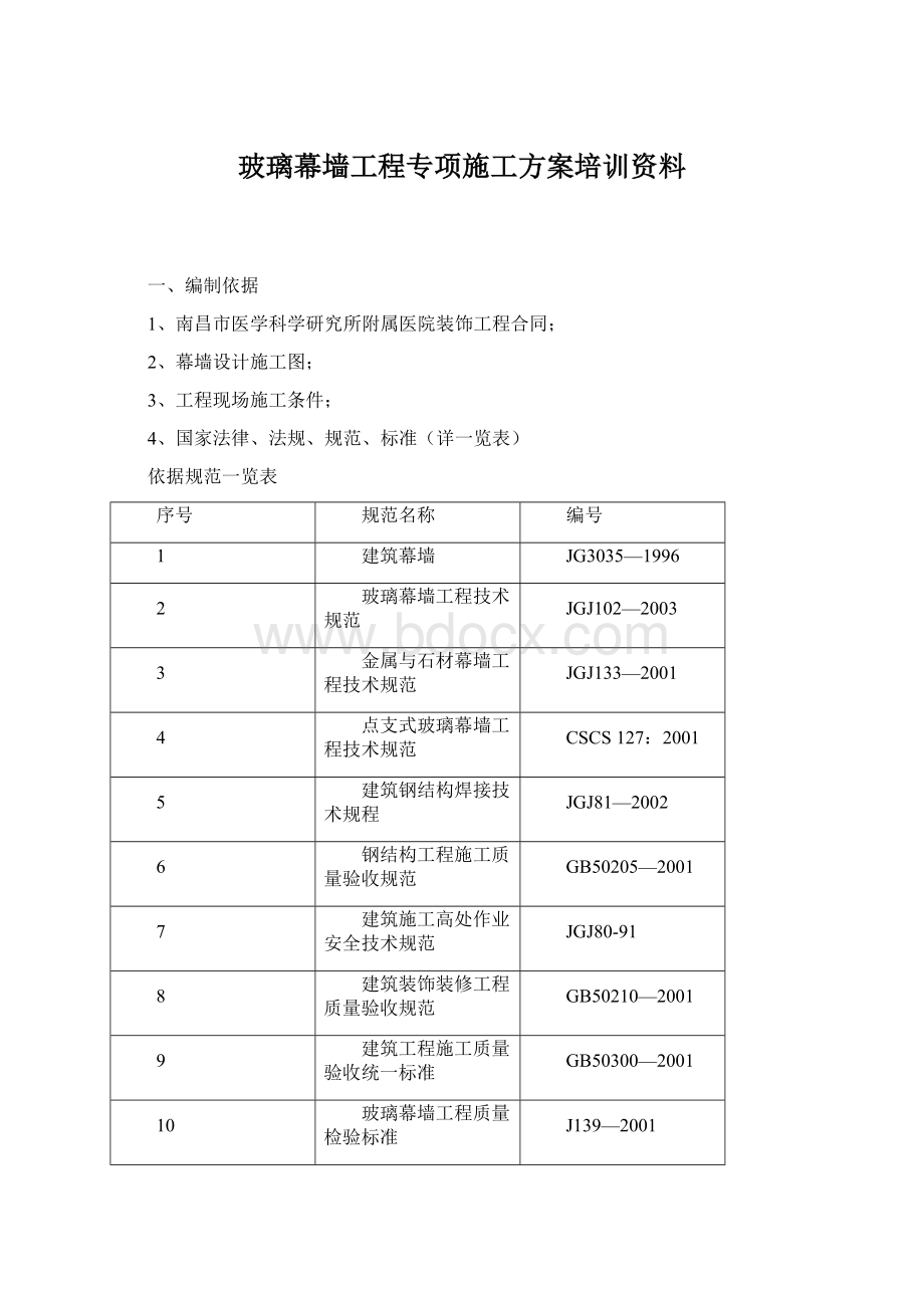 玻璃幕墙工程专项施工方案培训资料.docx