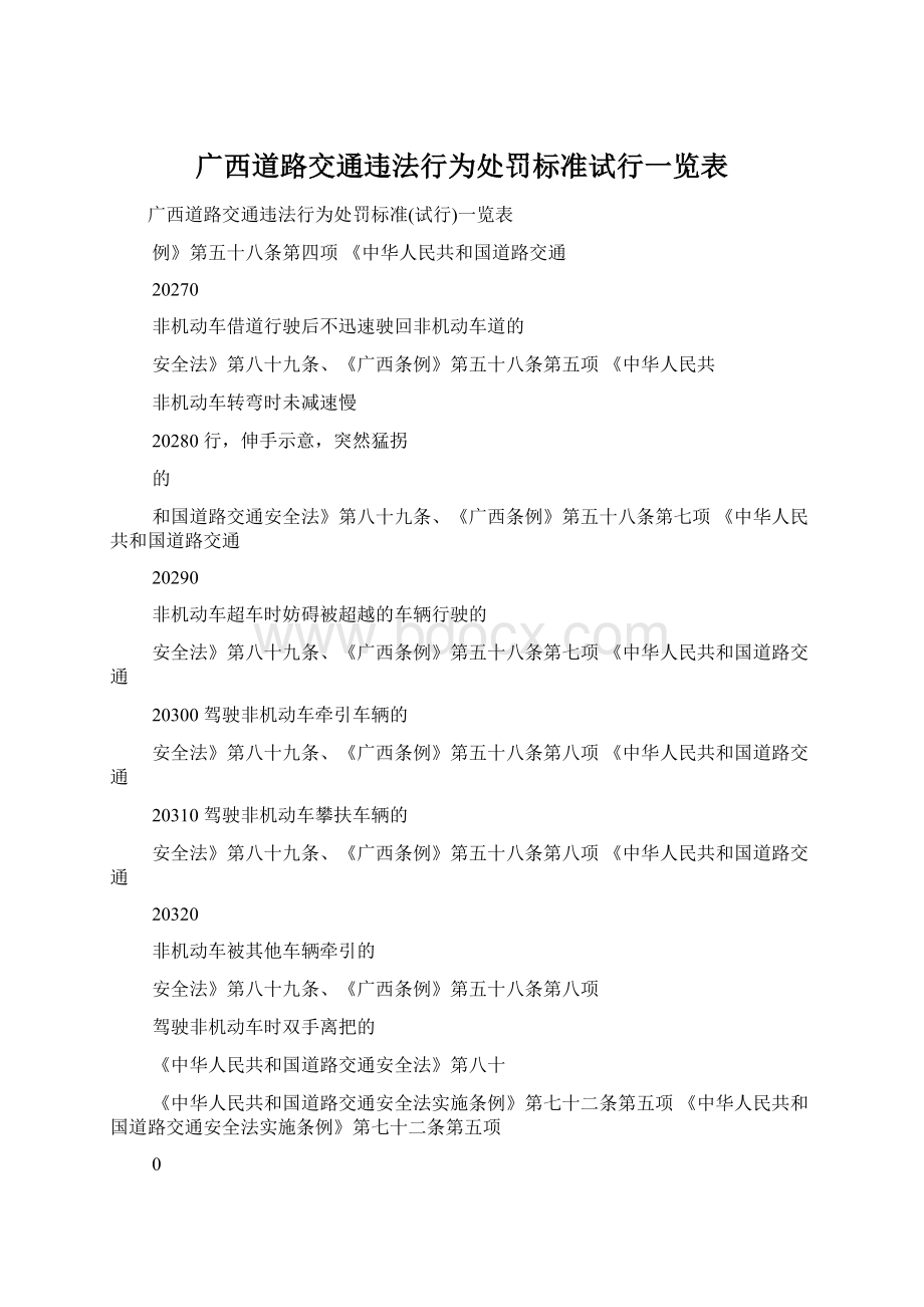 广西道路交通违法行为处罚标准试行一览表.docx