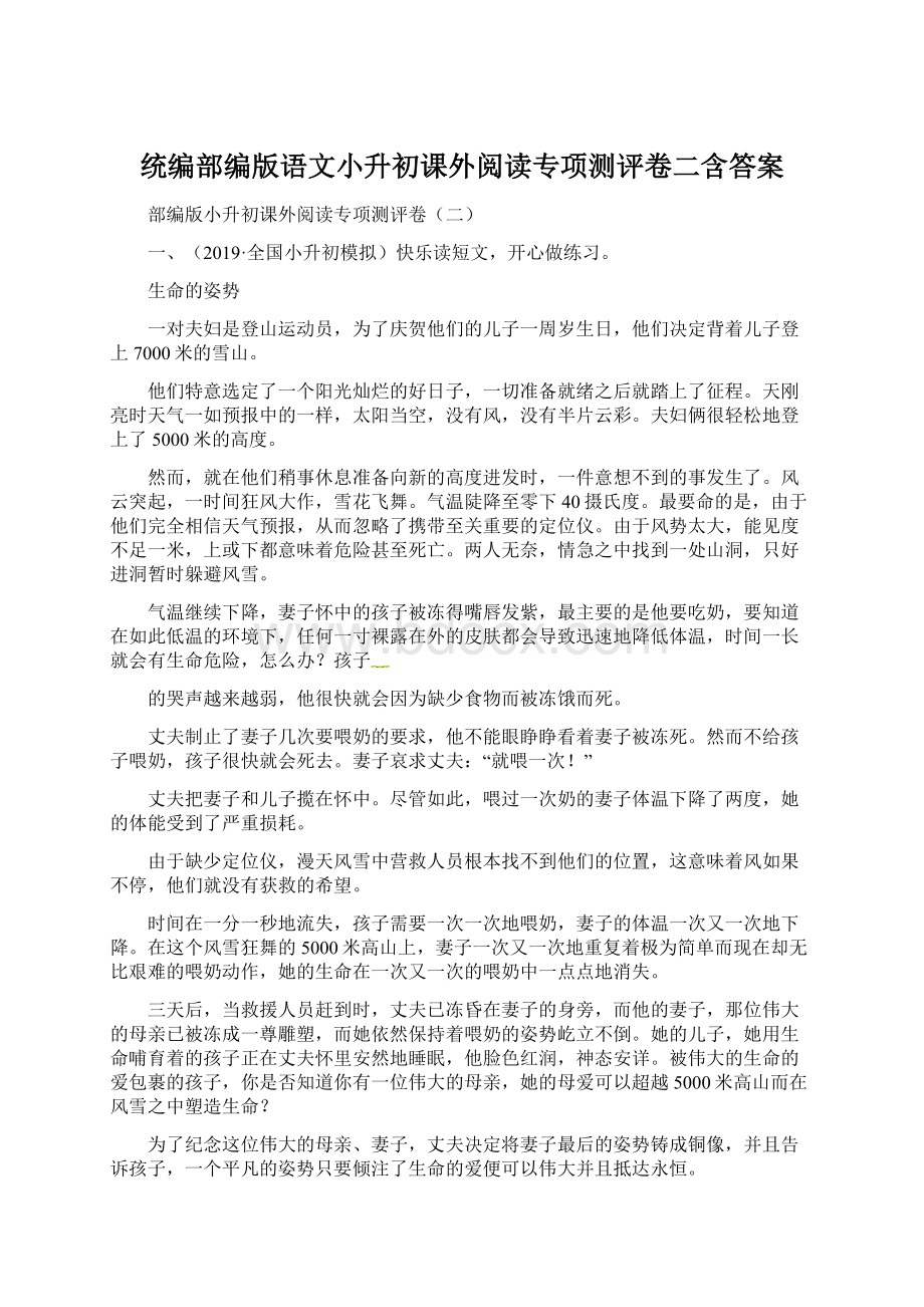 统编部编版语文小升初课外阅读专项测评卷二含答案文档格式.docx_第1页