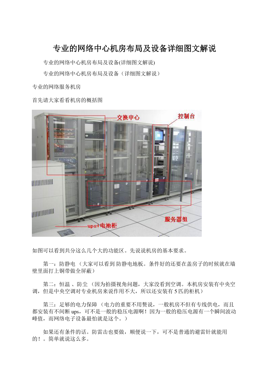 专业的网络中心机房布局及设备详细图文解说文档格式.docx_第1页