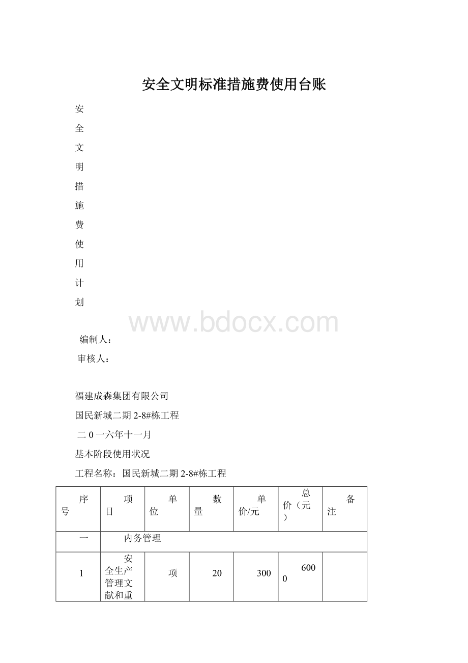 安全文明标准措施费使用台账Word文件下载.docx