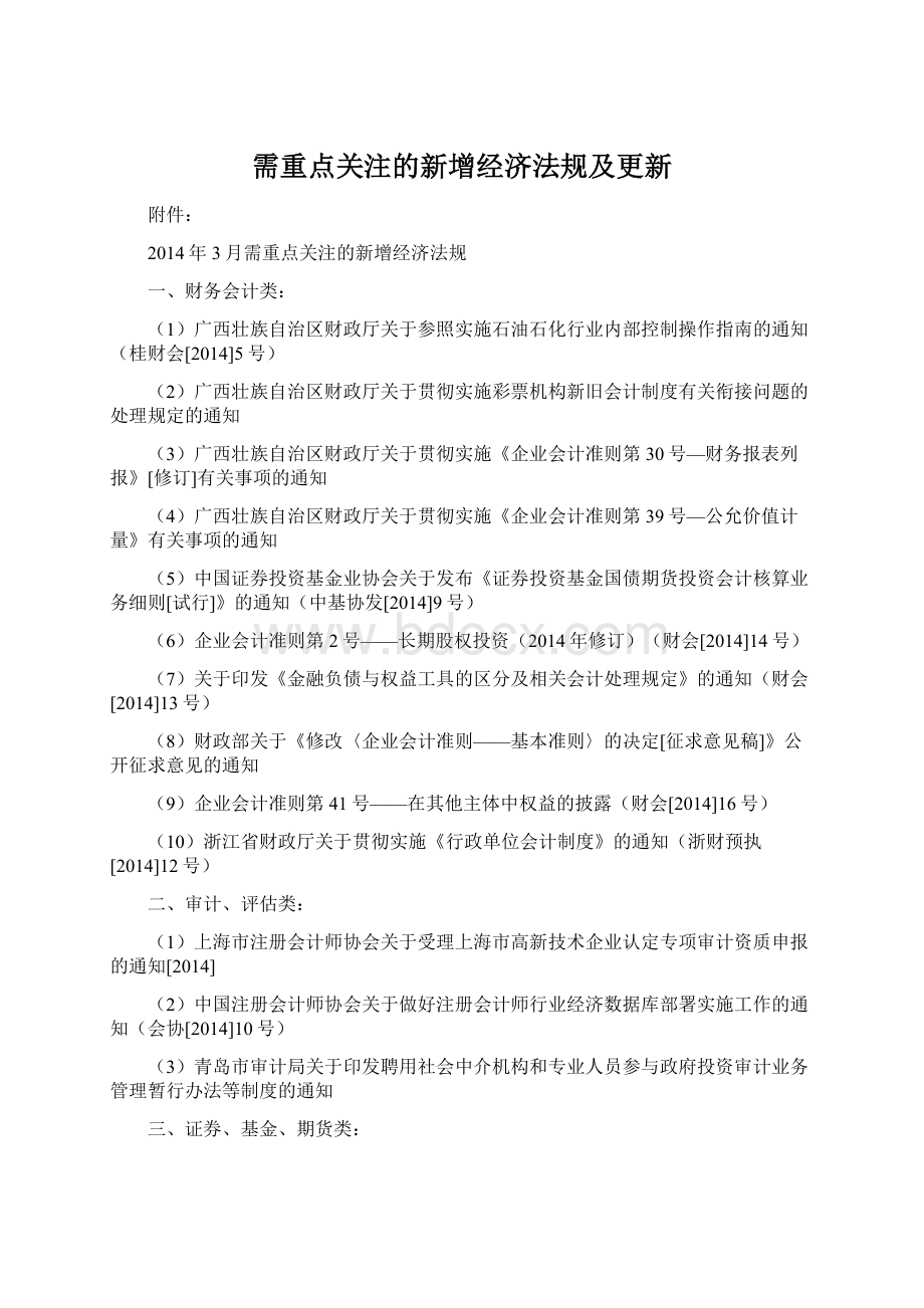 需重点关注的新增经济法规及更新Word格式.docx