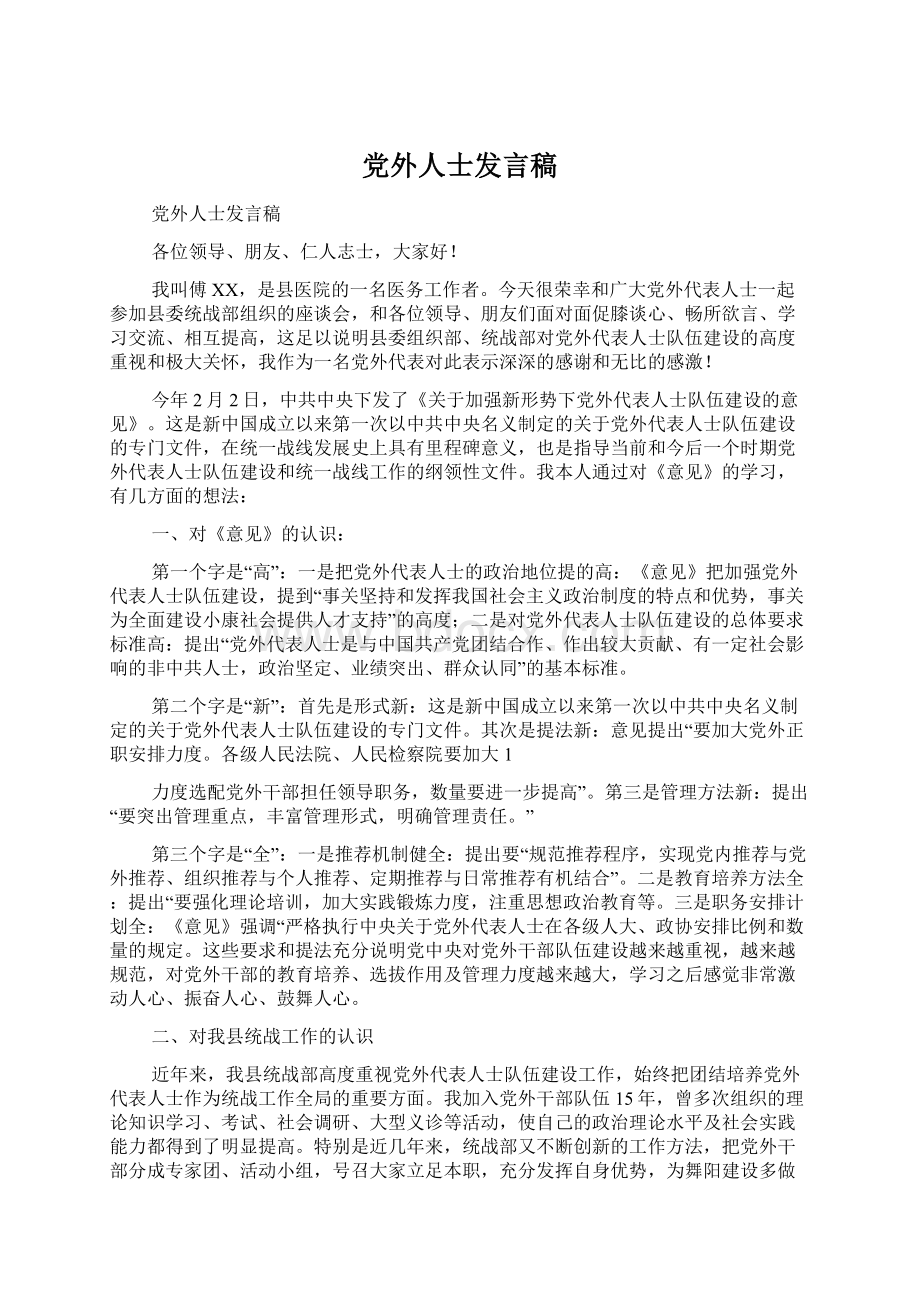 党外人士发言稿Word文档下载推荐.docx