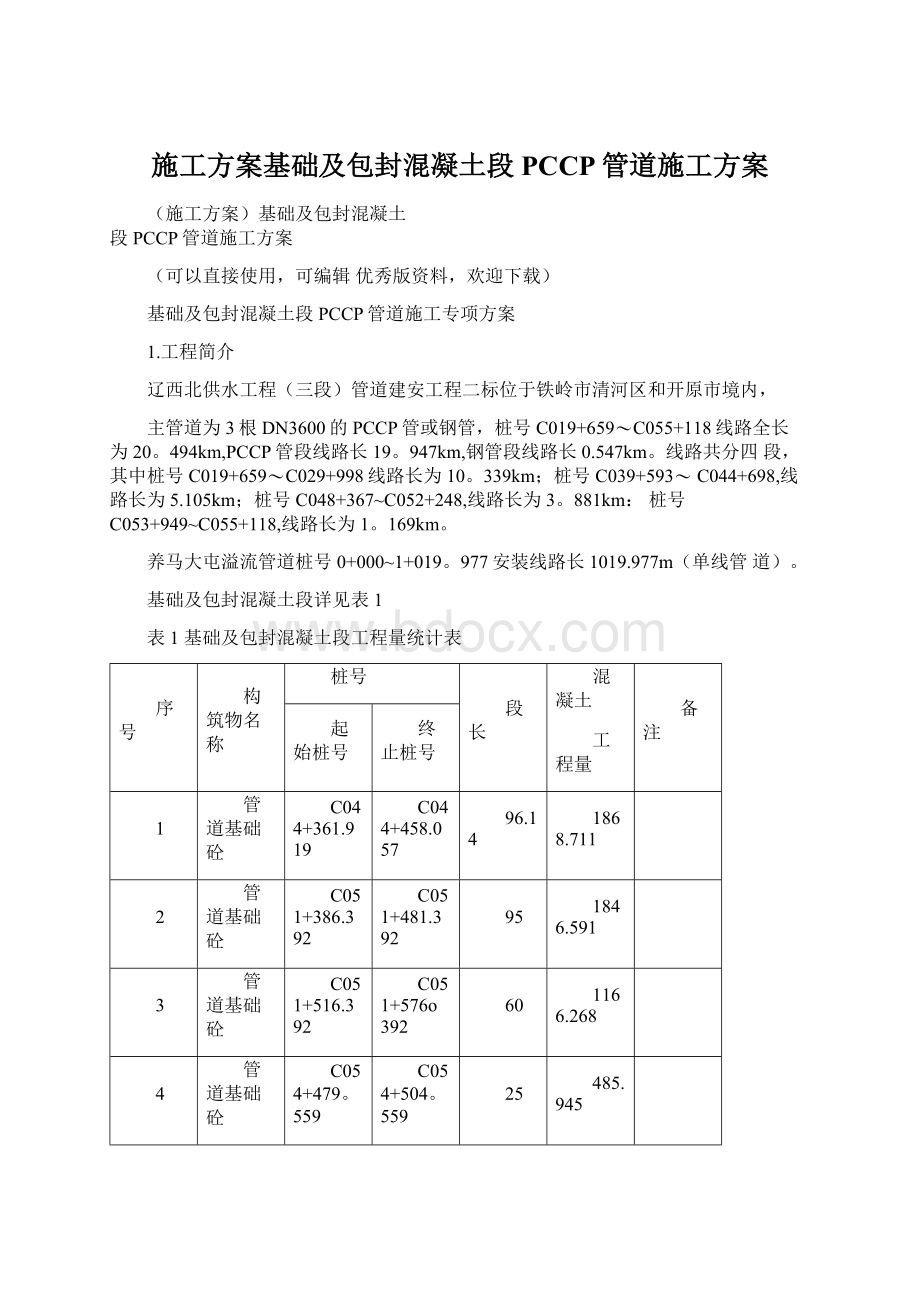 施工方案基础及包封混凝土段PCCP管道施工方案Word文件下载.docx_第1页